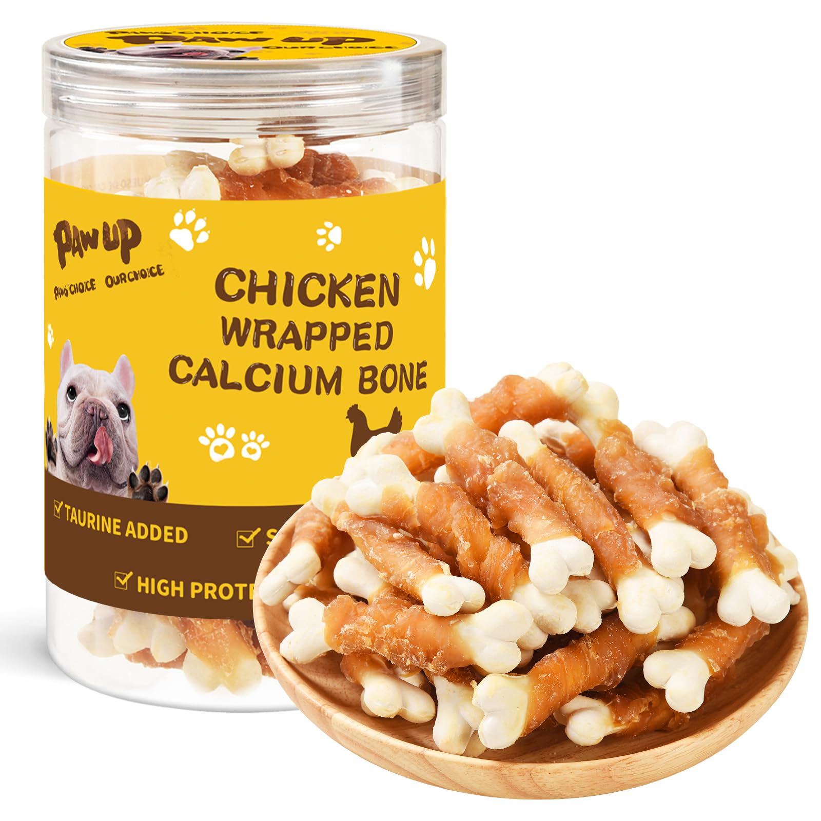 Premium Chicken Wrapped Calcium Dog Bones - Natural Dental Chews for Small Dogs with Taurine, 12.5 oz - Healthy Teeth Cleaning Treats for Puppies & Adult Dogs at Home or Travel