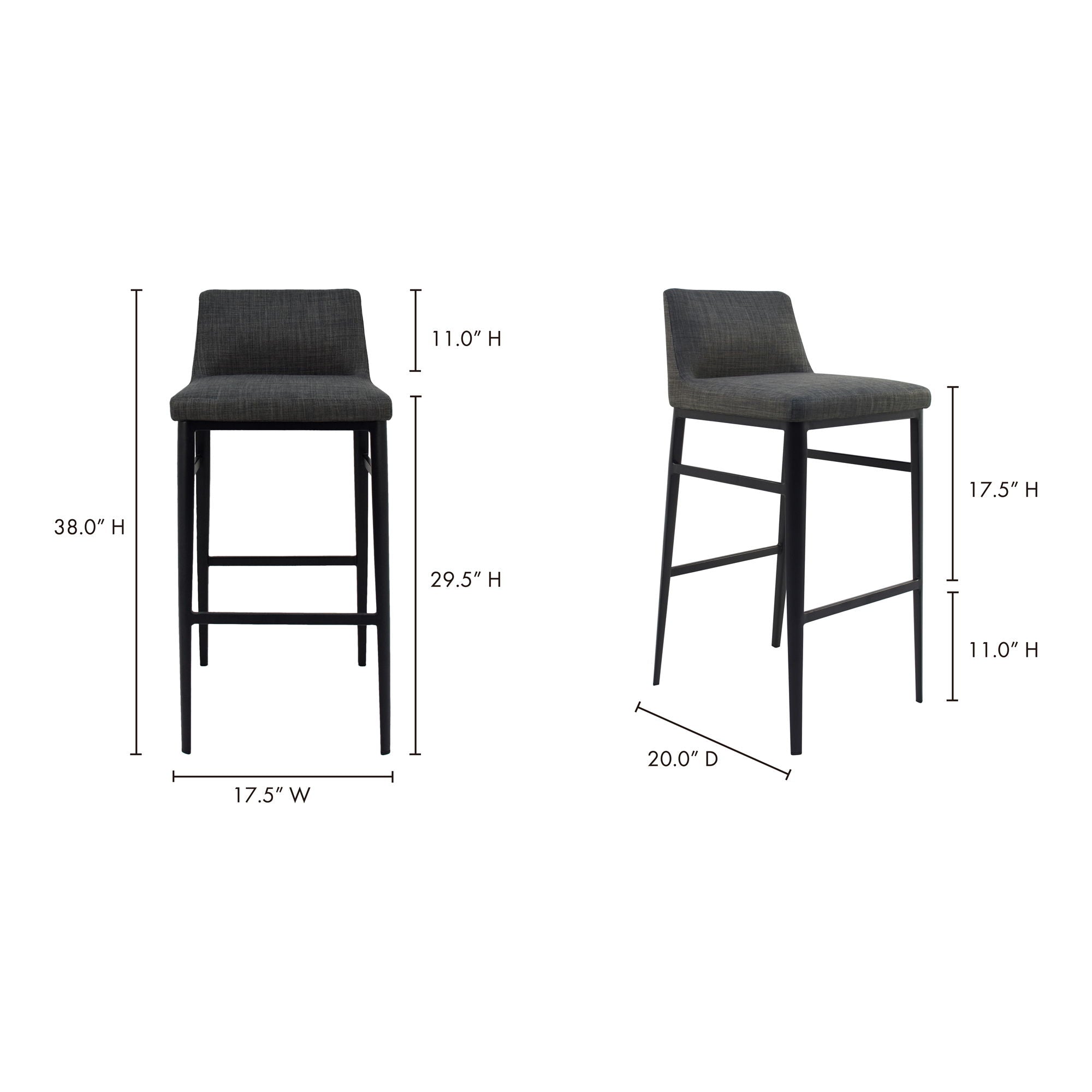 Premium Baron Barstool in Charcoal - Modern & Durable Counter Height Bar Stool for Kitchen Island, Breakfast Nook & Home Bar - Adjustable Height & Comfortable Seating