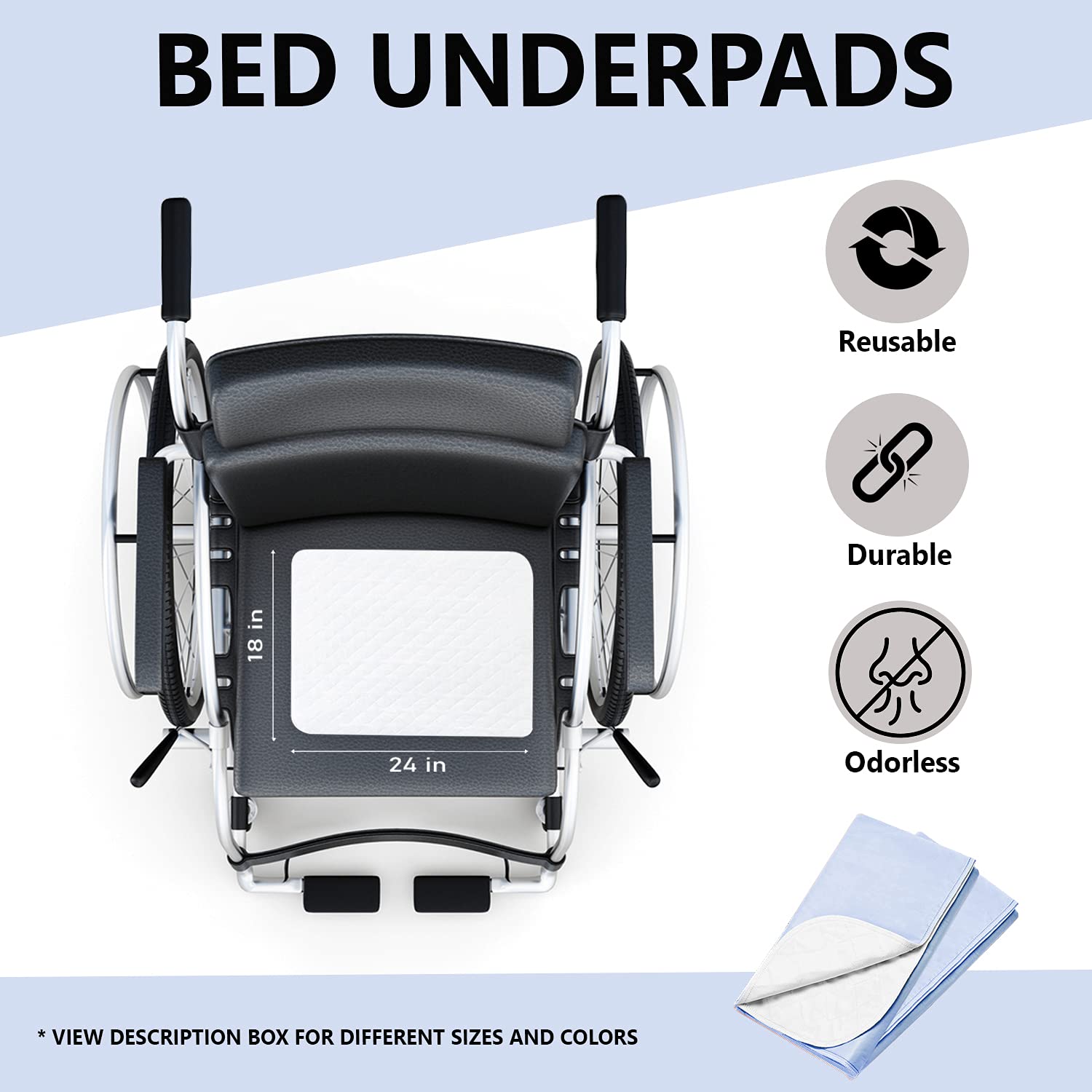 Waterproof Reusable Bed Underpad - Washable Absorbent Mattress Protector for Incontinence & Bedwetting - Blue 18