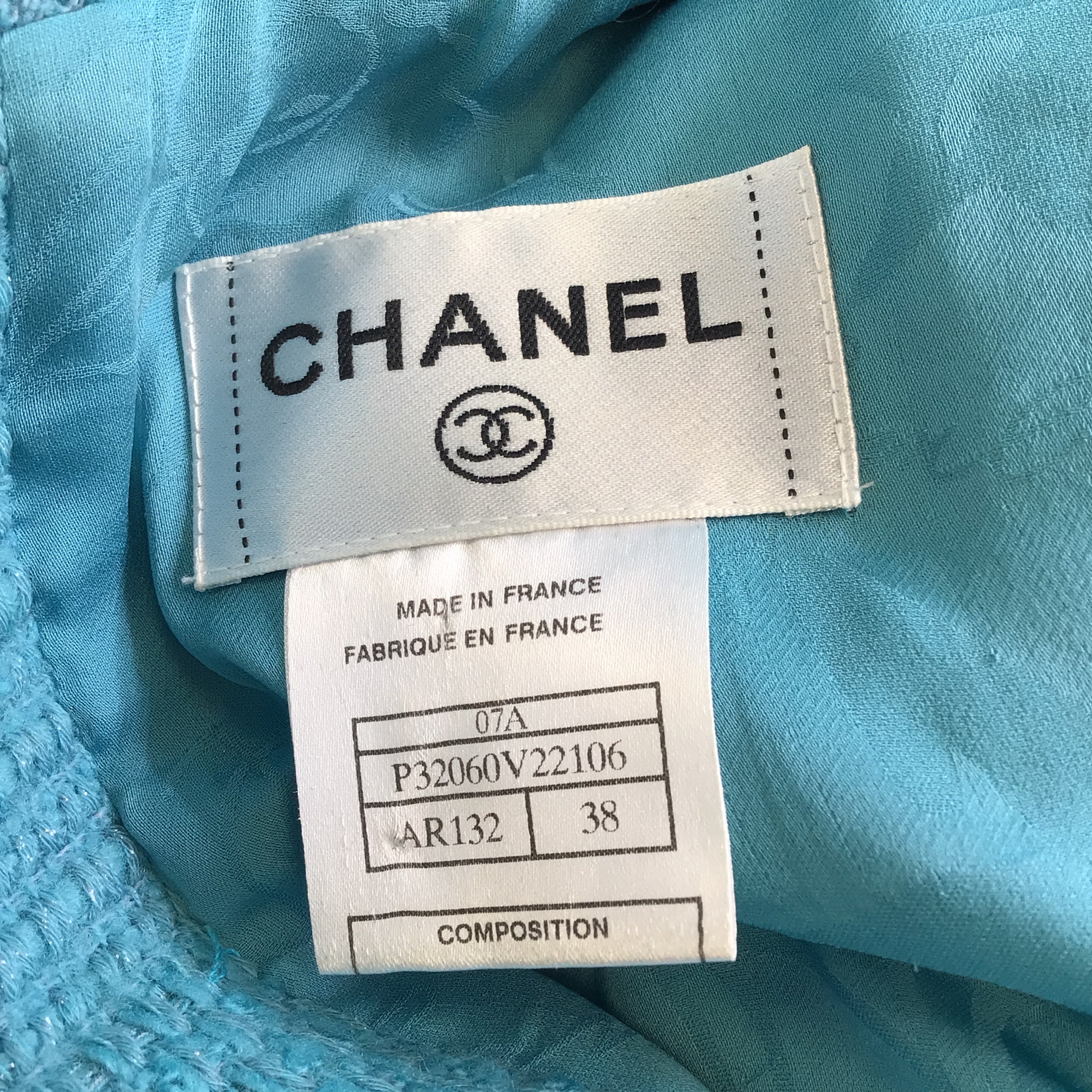 Chanel Teal Short Sleeve Belted Wool Tweed Dress for Women | Classic Designer Cocktail Party & Office Wear | Elegant Formal Outfit for Weddings, Business Events & Special Occasions