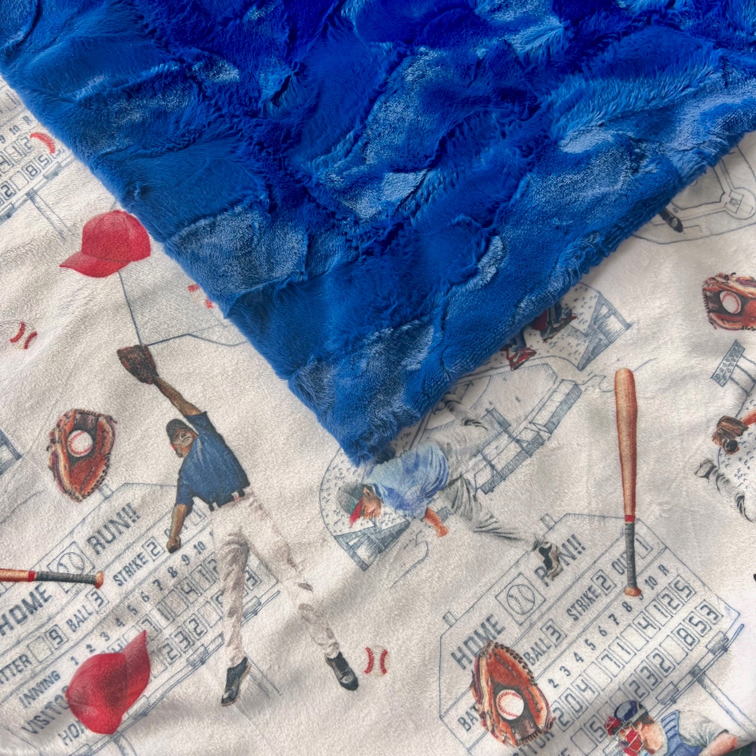 Premium Baseball Print Luxe Royal Blue Minky Blanket 53x60 - Soft & Cozy Throw for Sports Fans, Bedroom Decor, and Game Day Comfort