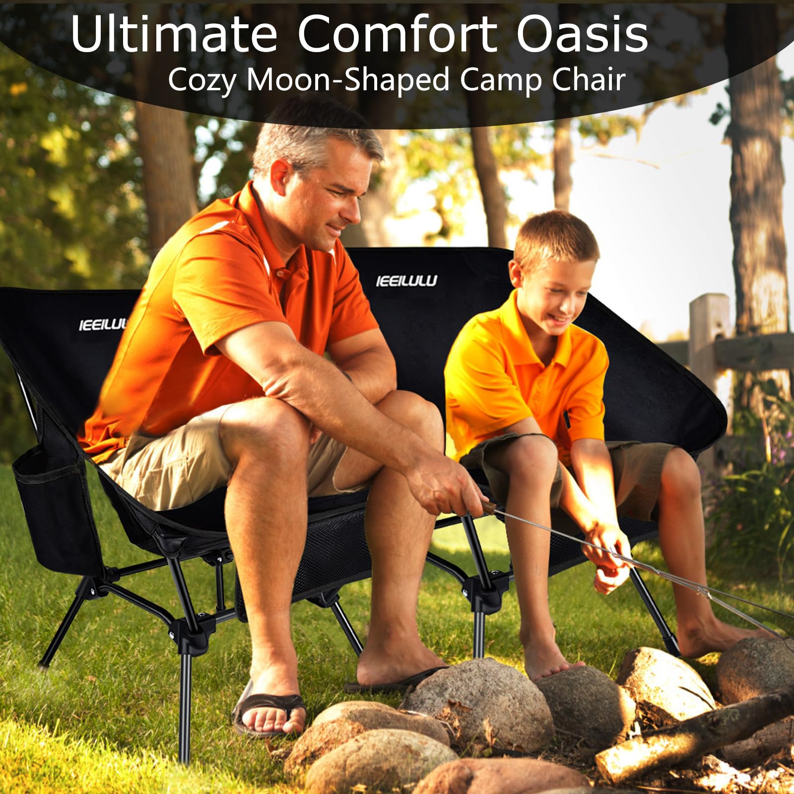 Ultralight Foldable Camping Chair with 3 Side Pockets - Portable Folding Chair for Outdoor, Beach, Picnic & Travel - Sturdy Back Support for Camping, Backpacking, and Tailgating