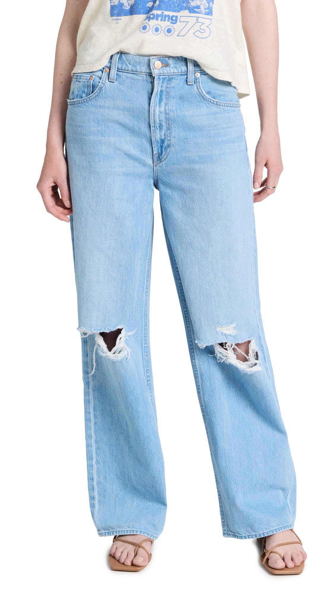 MOTHER Women's Fun Dip Puddle Jeans - Trendy High Waist Distressed Denim for Casual Wear & Street Style Fashion