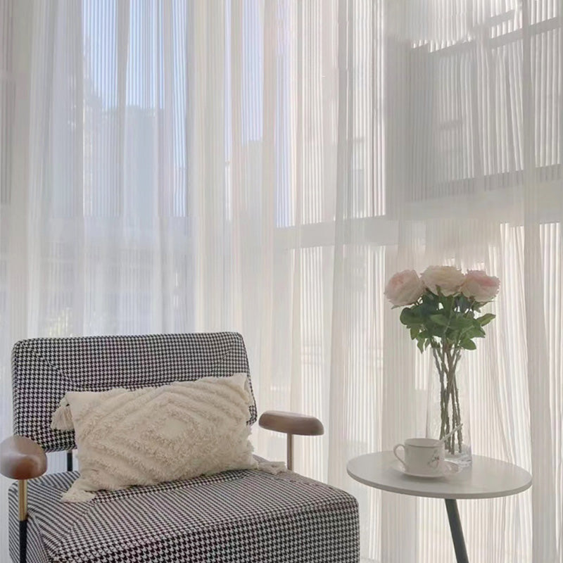 Lyla White Gauze Striped Texture Light Filtering Custom Curtains - Sheer Window Drapes for Living Room, Bedroom & Nursery - Soft Sunlight & Privacy