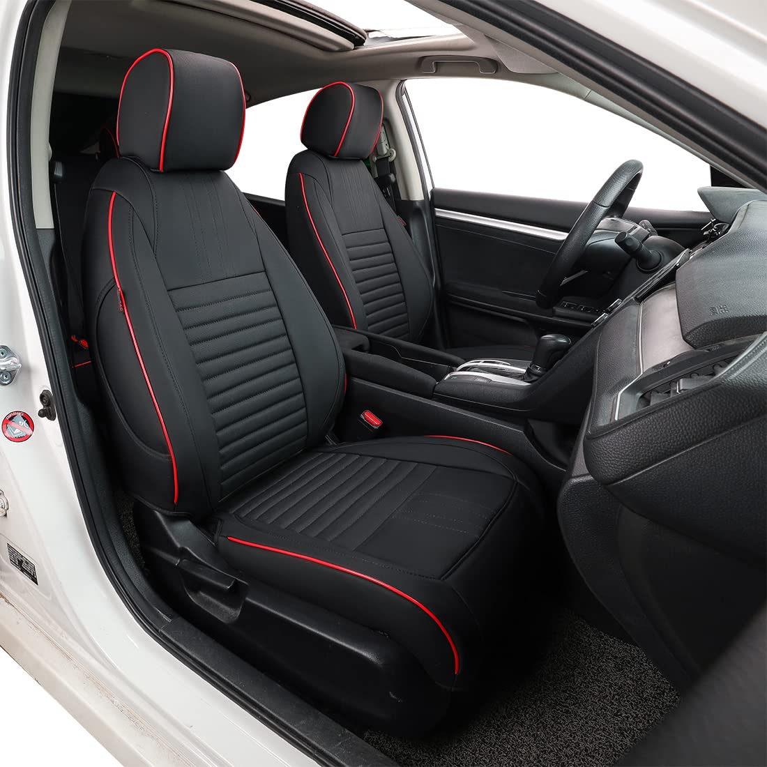 Premium EKR Custom Fit Car Seat Covers Full Set for 2022-2025 Honda Civic Hatchback Sport & 2022-2024 LX Models - Waterproof Leather Seat Protectors with Black & Red Trim - Perfect for Daily Commuting, Road Trips and Car Interior Protection