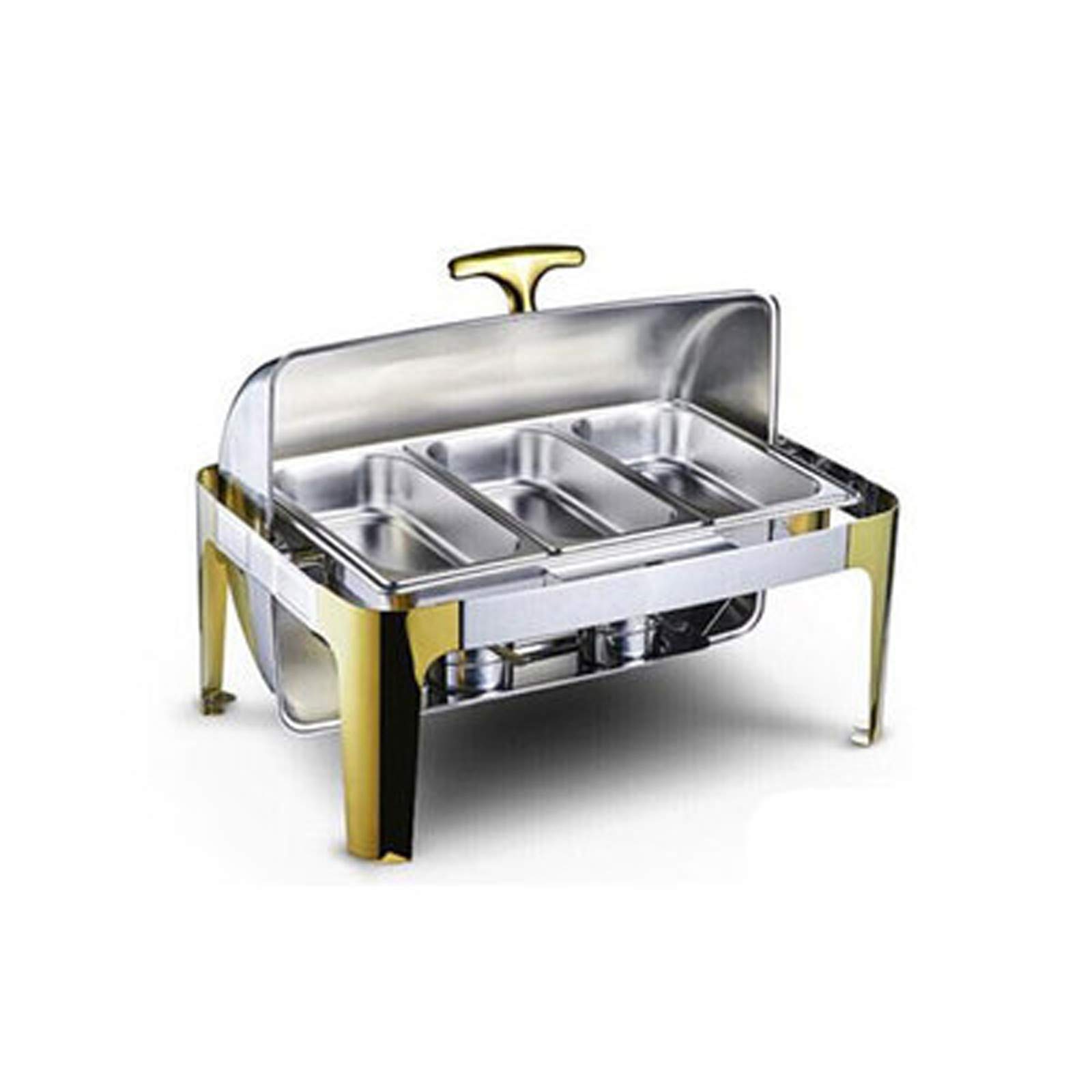 Byjia 9L Stainless Steel Food Warmer with Alcohol Burner - 3 Compartment Buffet Chafing Dish for Catering, Parties & Outdoor Events - Commercial Grade Insulated Serving Container