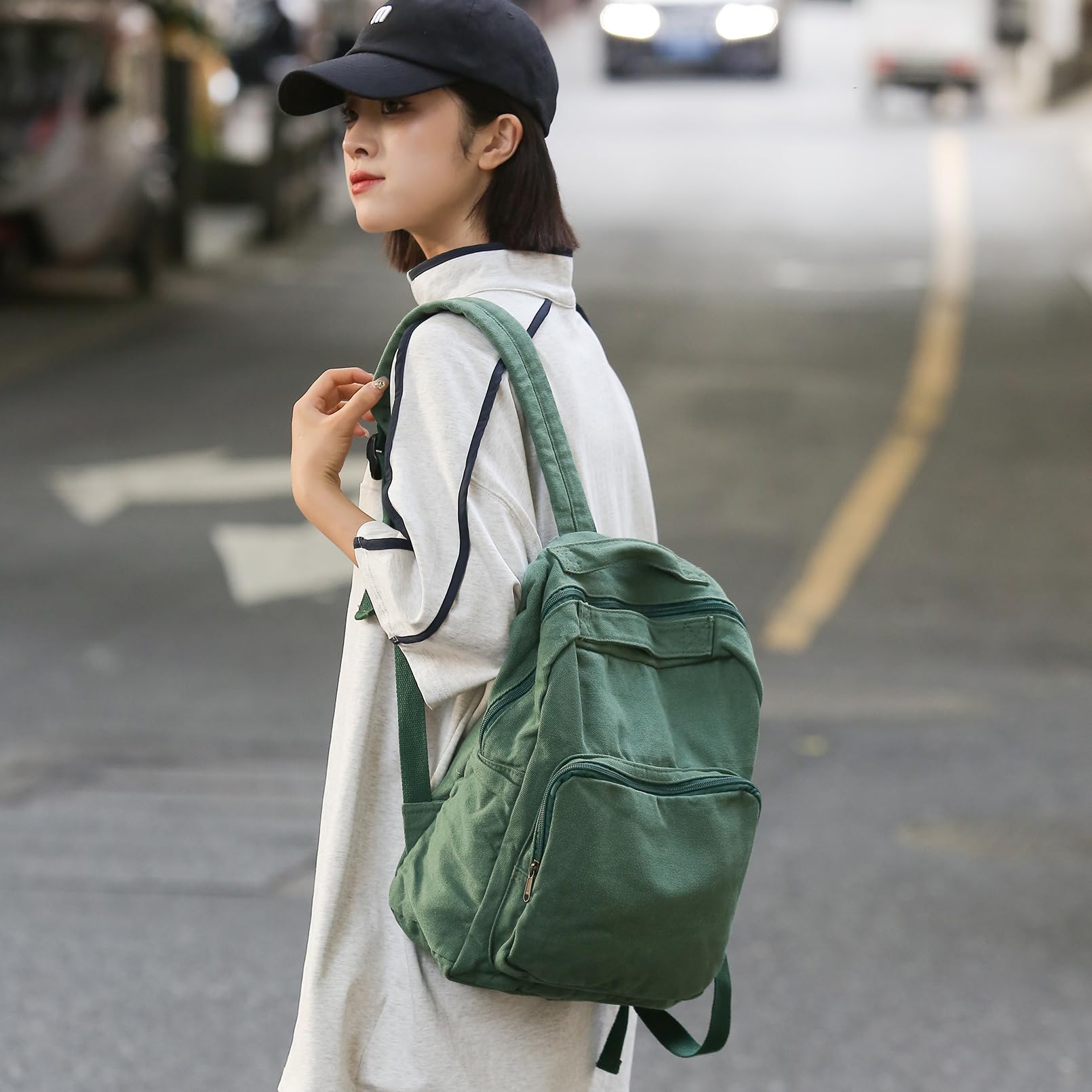 Stylish Vintage Green Canvas Mini Backpack for Women & Teen Girls - Cute Aesthetic Small Purse Bookbag for School, Travel & Everyday Use