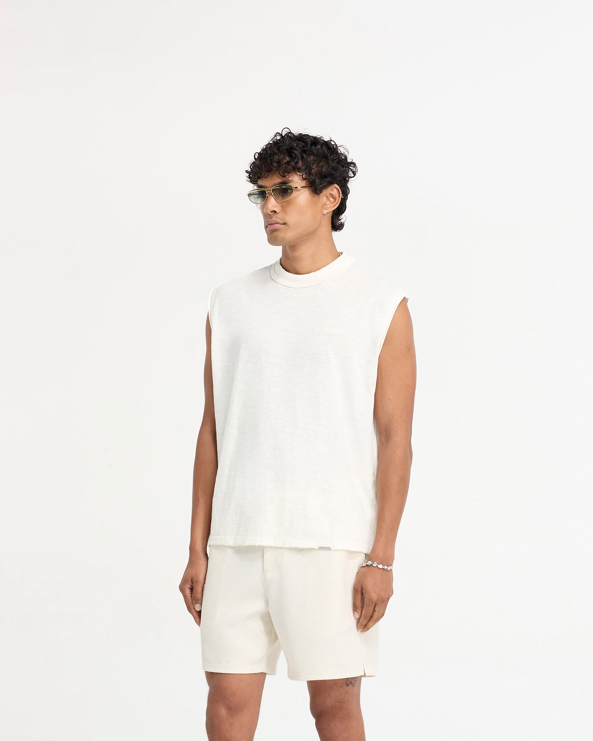 Slub Tank Top for Women - Soft Cotton Casual Tee - Flat White - Perfect for Summer Outfits & Layering