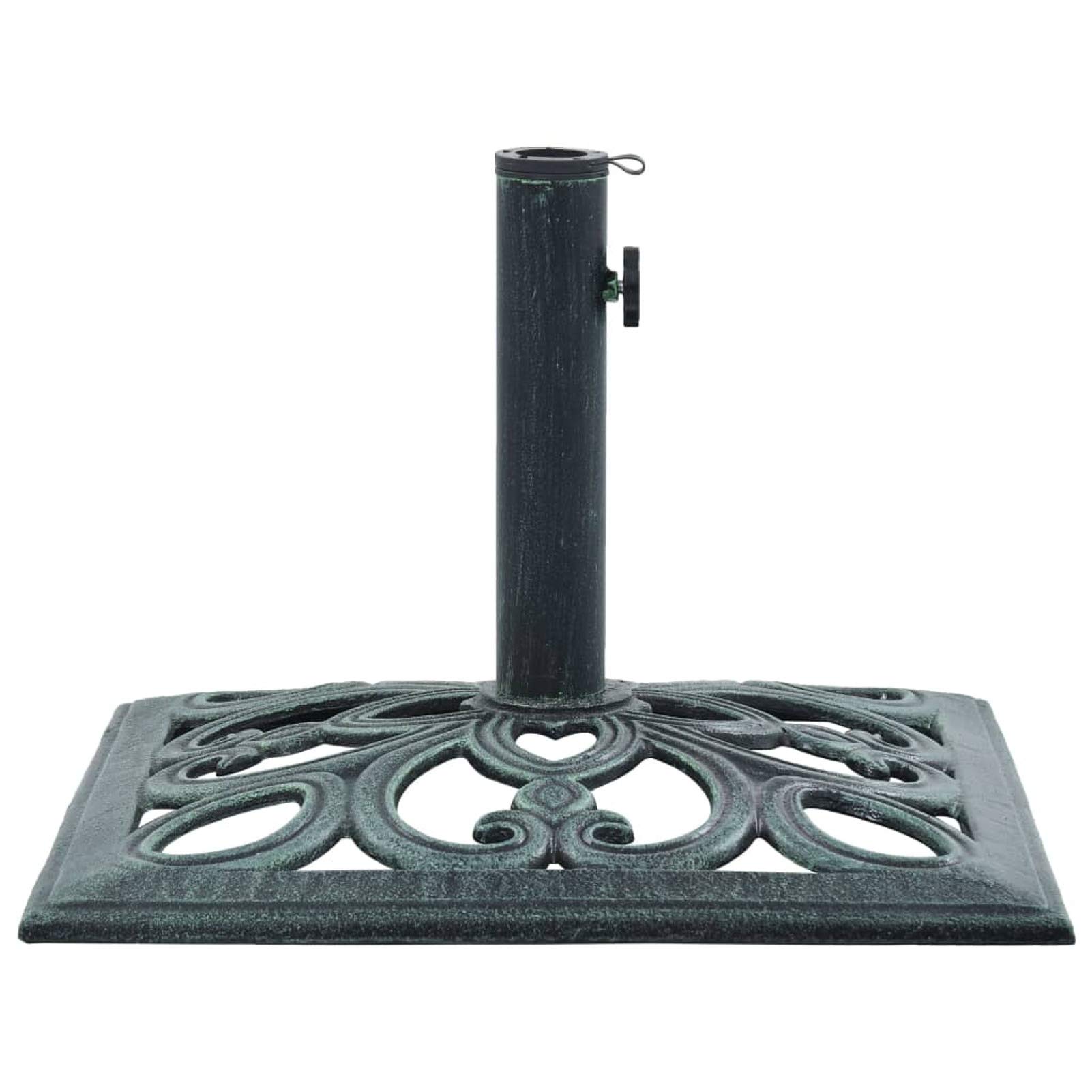Heavy Duty Cast Iron Square Umbrella Base - 19.3 Inch Garden Parasol Holder with Floral Pattern & Adapter for Outdoor, Patio, Lawn, Beach (Perfect for Sun Shade, Poolside, Backyard, Deck & Outdoor Furniture)