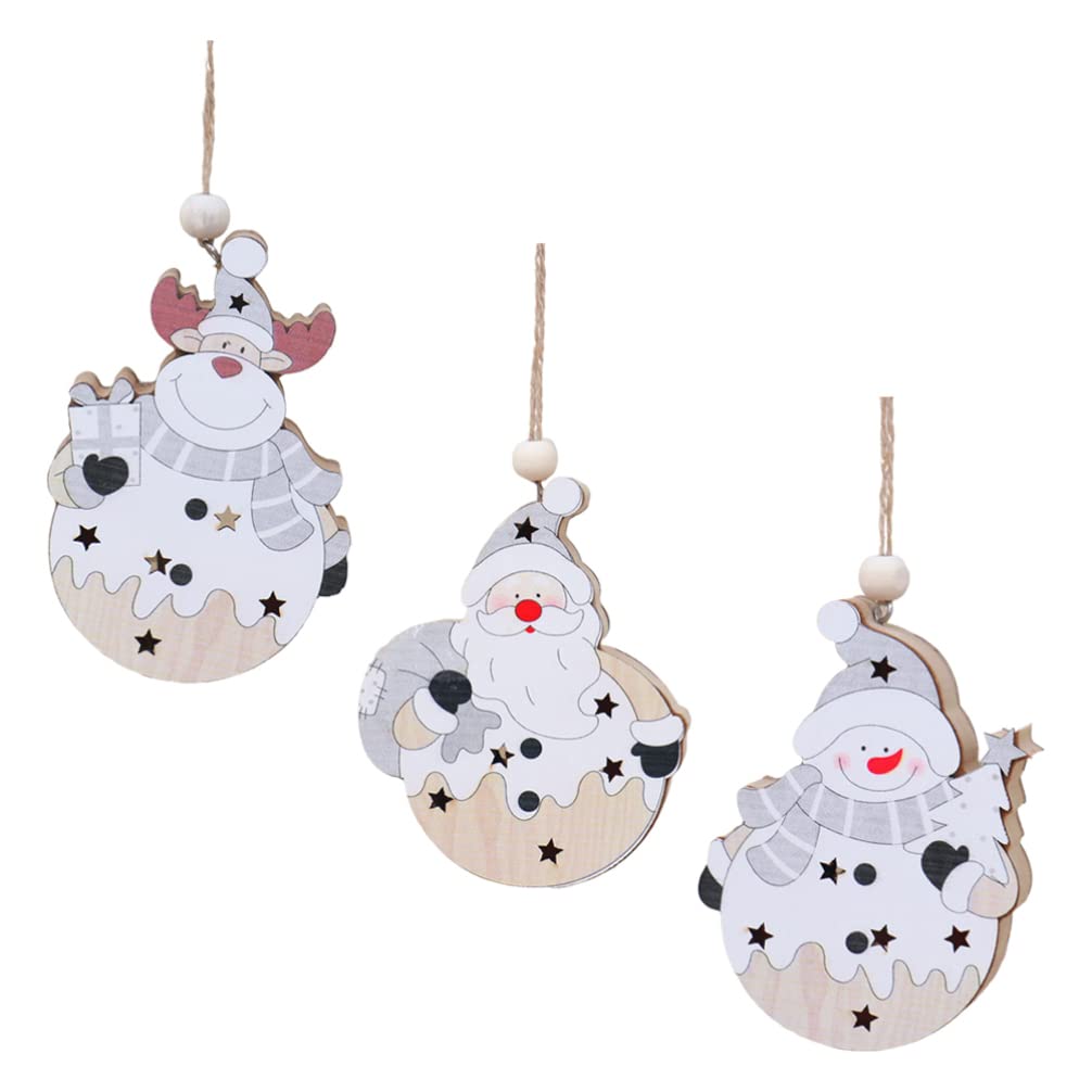 OSALADI 3Pcs LED Wooden Hanging Christmas Snowman Sign - Xmas Tree Ornament with Santa Claus Design for Wall, Door, Indoor & Outdoor Holiday Decor - Perfect for Home, Office, and Party Decoration
