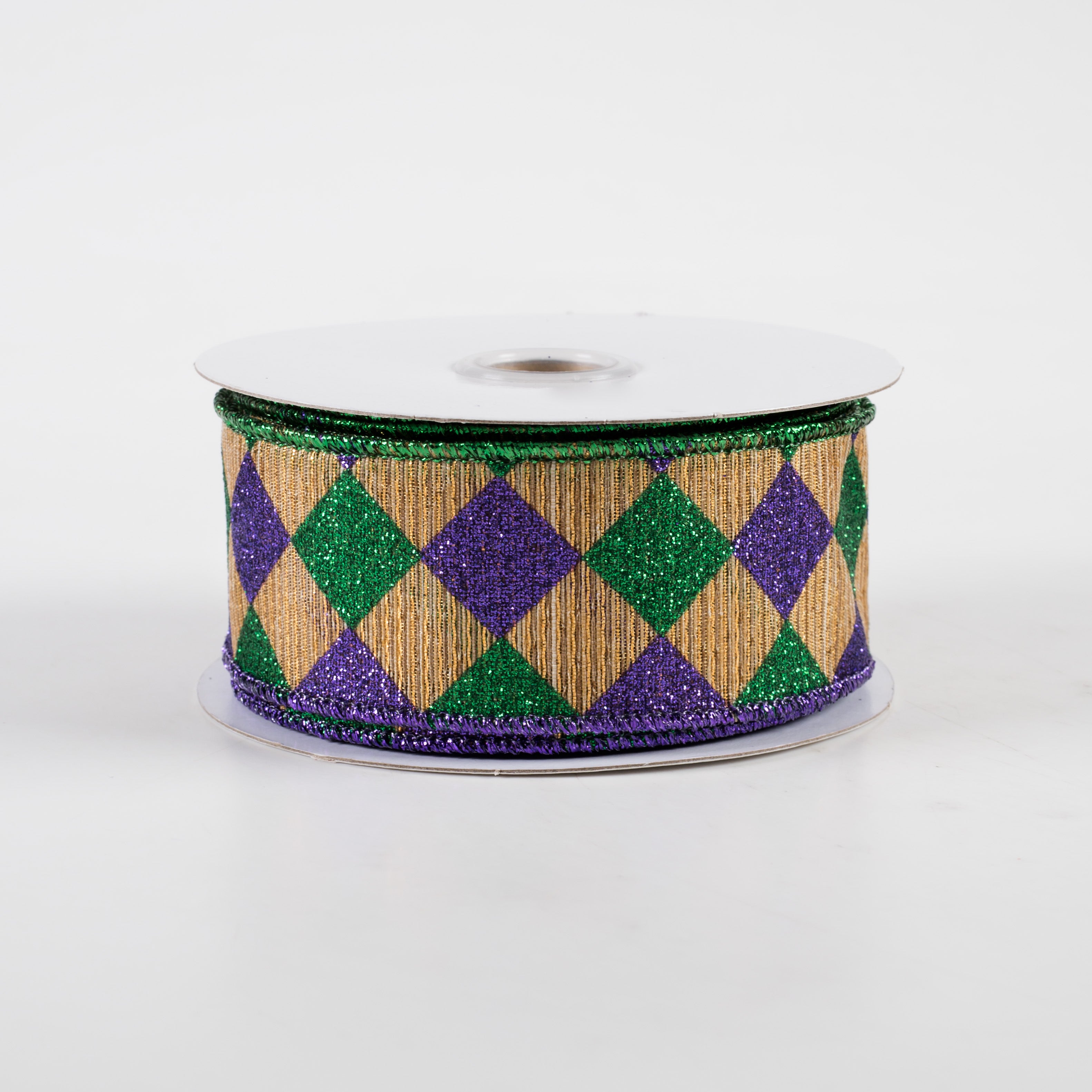1.5 Inch Glitter Diamond Check Woven Metallic Ribbon - Antique Gold Mardi Gras Decorative Trim (10 Yards) for Gift Wrapping, Party Decorations, Scrapbooking and DIY Crafts