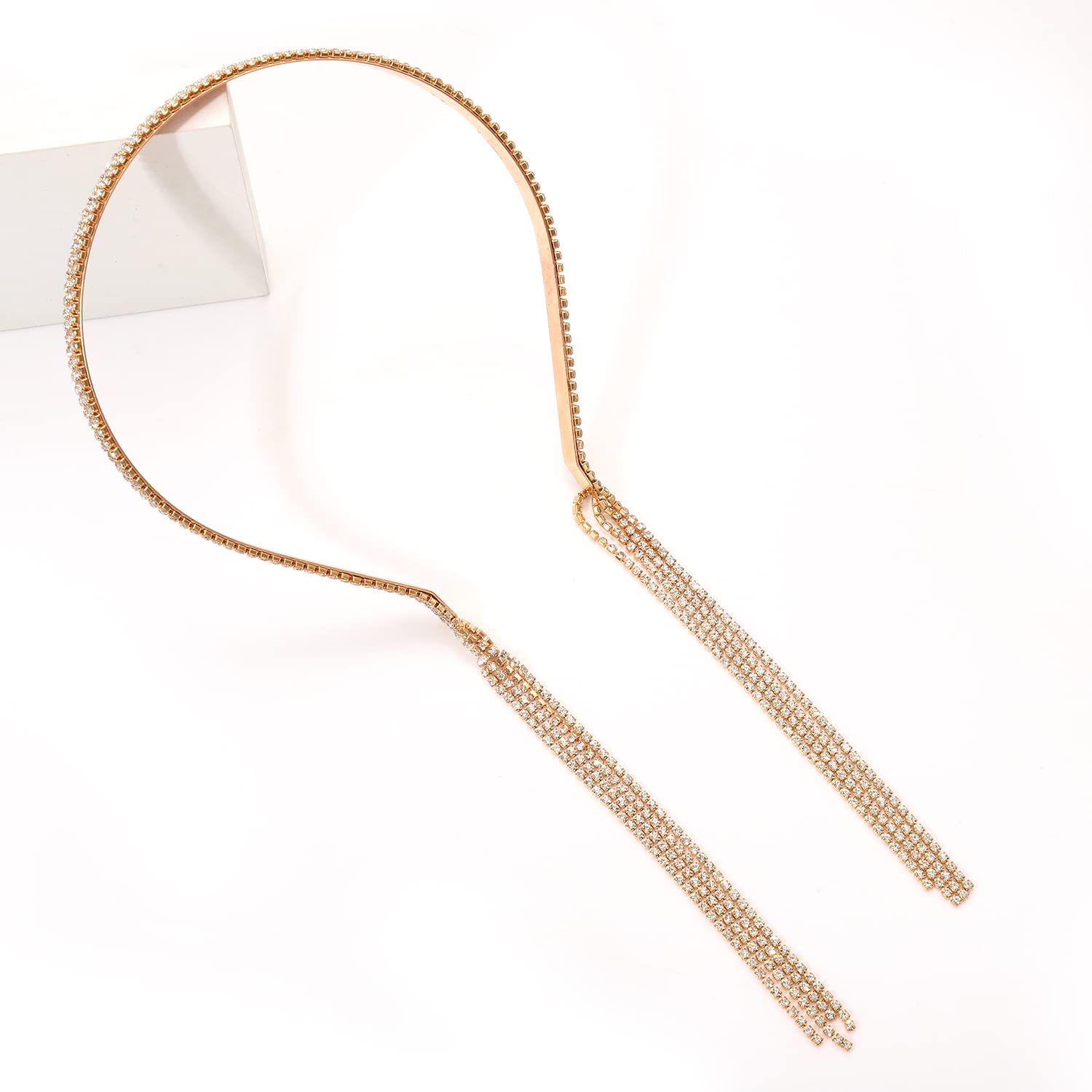 Sparkly Crystal Headbands for Women & Girls - Gold Rhinestone Chain Tassel Hair Hoop with Fake Earrings | Elegant Wedding, Bridal, Prom & Party Hair Accessories