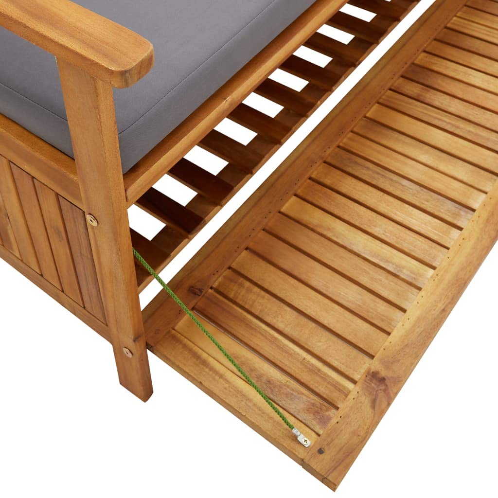Solid Acacia Wood Outdoor Storage Bench with Removable Cushion - 47.2
