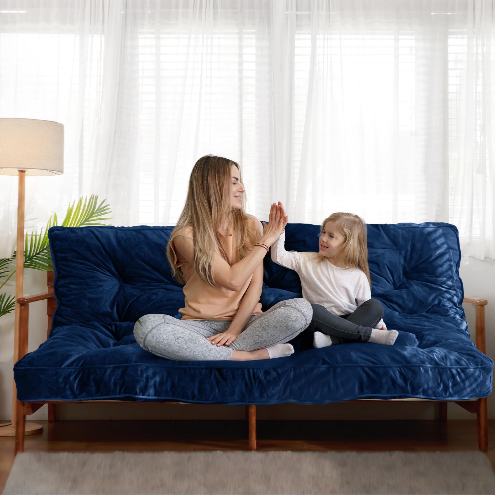 MAXYOYO 6-Inch Thick Velvet Futon Mattress for Adults - Navy Blue Sofa Bed Couch Mattress (Mattress Only) | Perfect for Small Spaces, Guest Rooms & Studio Apartments