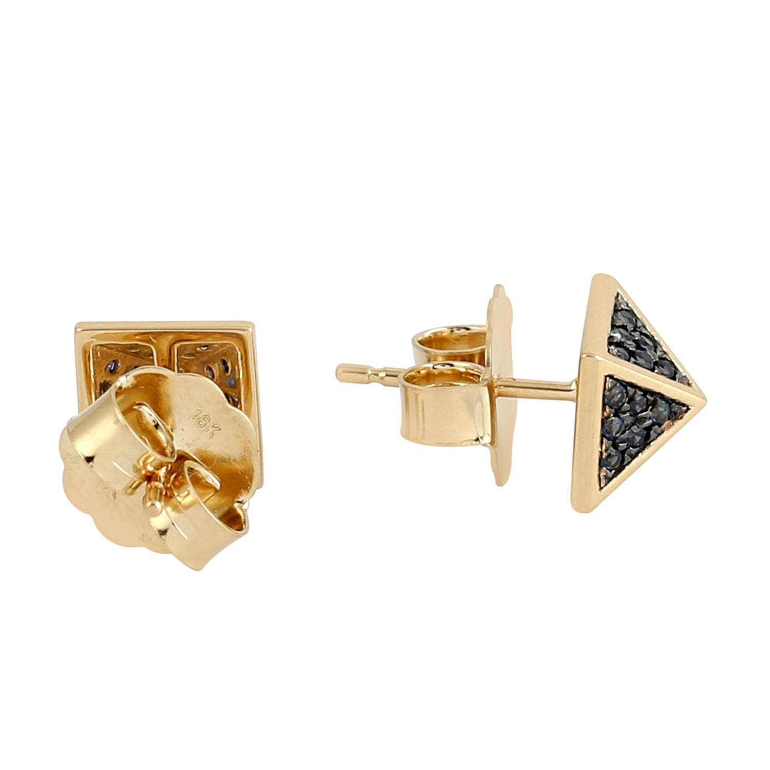 Blue Sapphire Pave Spike Design Stud Earrings in 18K Yellow Gold | Elegant Jewelry for Women, Gift for Her, Wedding, Anniversary & Special Occasions