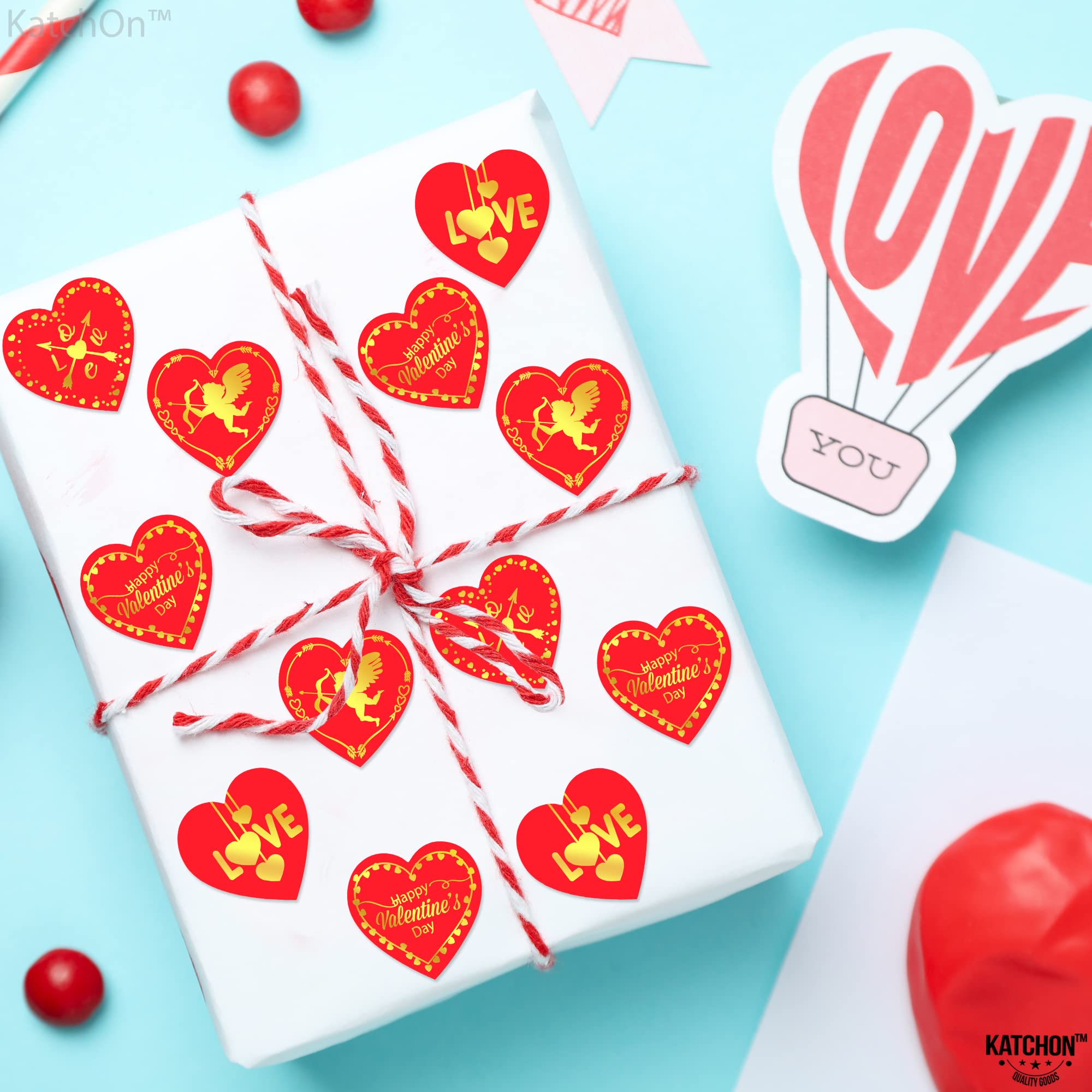 KatchOn 500-Piece Big Red Heart Stickers for Kids & Adults - 1.5 Inch Shiny Valentine's Day Stickers for Cards, Scrapbooks, Party Decorations & Gift Wrapping