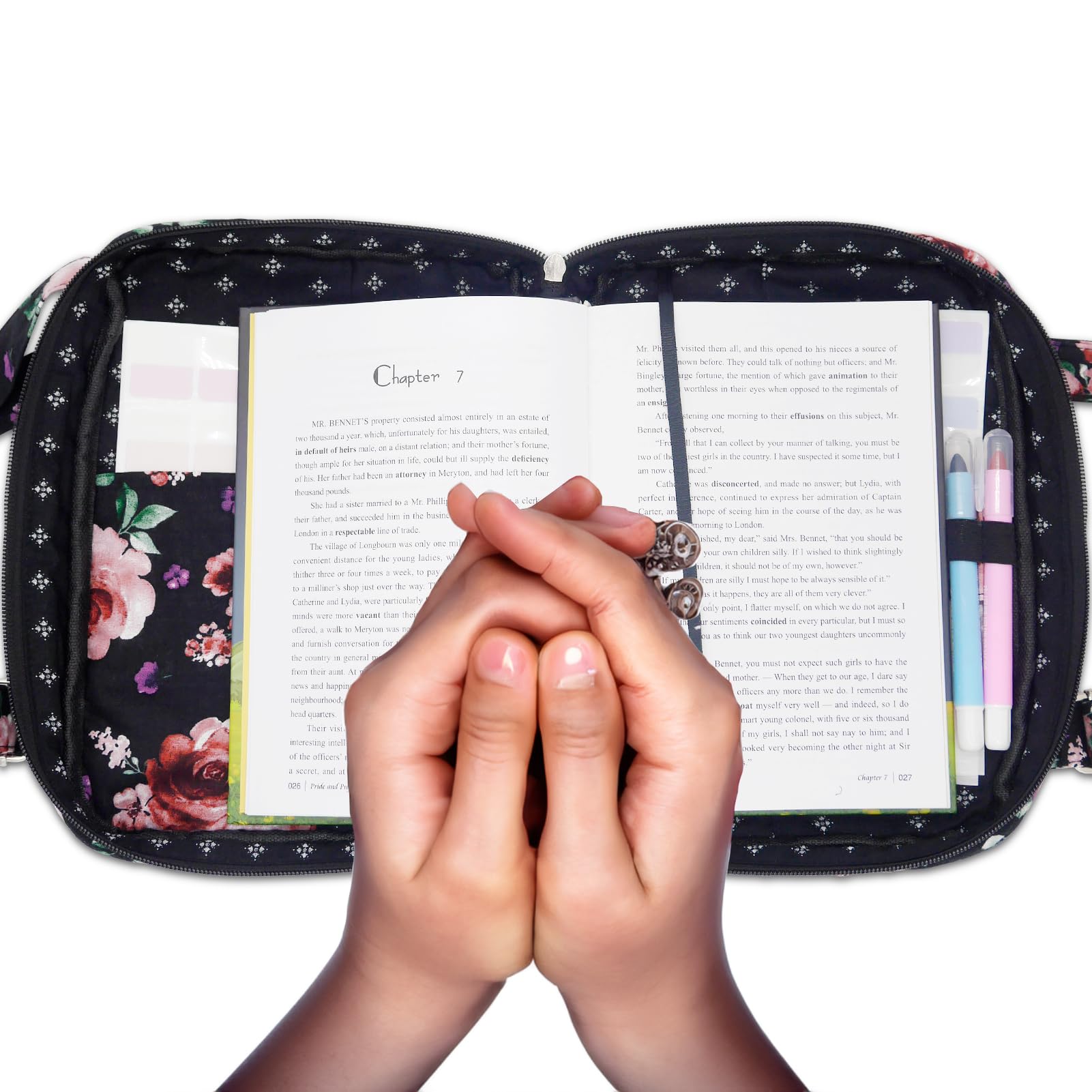 Women's Bible Cover with Adjustable Straps - Large Zippered Study Bible Carrying Case Bag (10x7x2.7 Inches) - Perfect for Church, Bible Study & Travel