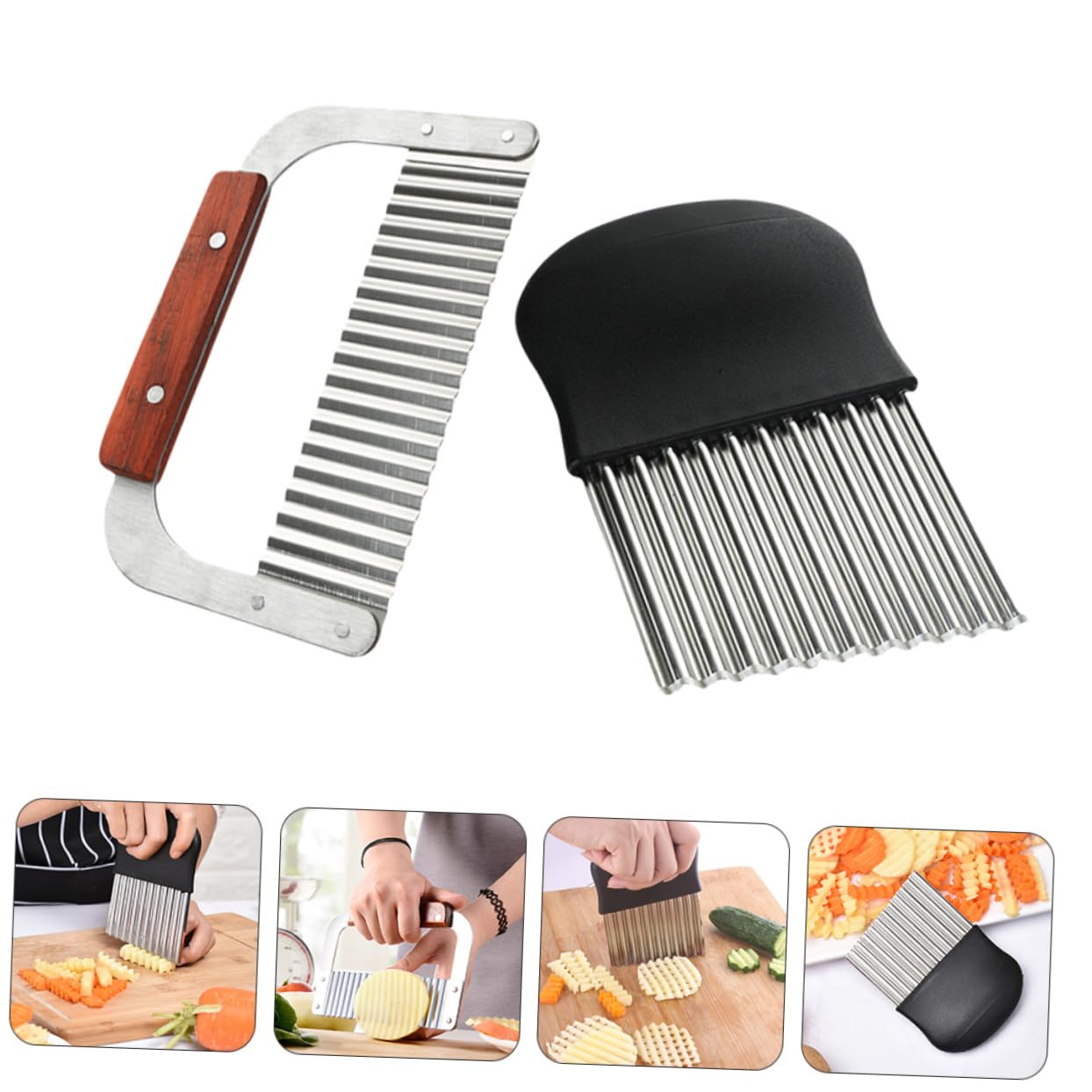 2-Pack Stainless Steel Wavy Potato Cutter - Crinkle Cut French Fry Slicer & Creative Potato Grater for Homemade Chips, Hash Browns, and Baby Food - Perfect for Kitchen, Restaurants, and Meal Prep