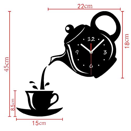 Creative DIY Acrylic Coffee Cup & Teapot 3D Wall Clock - Modern Kitchen, Living Room & Dining Room Decor - Unique Home Wall Clock for Coffee Lovers & Tea Enthusiasts