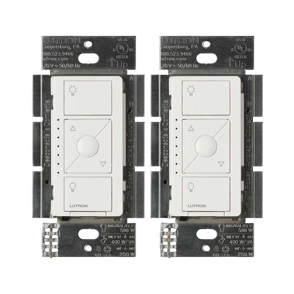 Lutron Caseta Smart Dimmer Switch ELV+ (Requires Lutron Hub) - 250W LED Compatible, Single-Pole/3-Way, Neutral Wire Required - PD-5NE-WH (2-Pack, White) - Perfect for Smart Home Lighting Control in Living Rooms, Bedrooms & Kitchens
