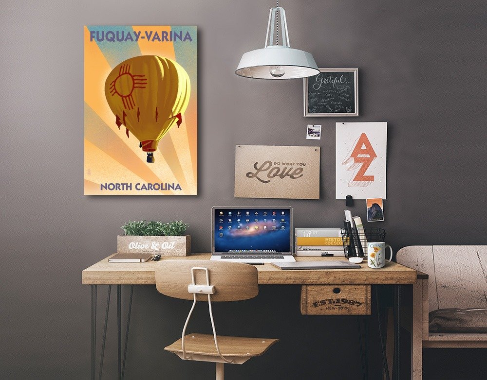 Lantern Press Fuquay-Varina North Carolina Hot Air Balloon Lithography Art - 24x36 Wrapped Canvas Wall Decor for Living Room, Bedroom & Office