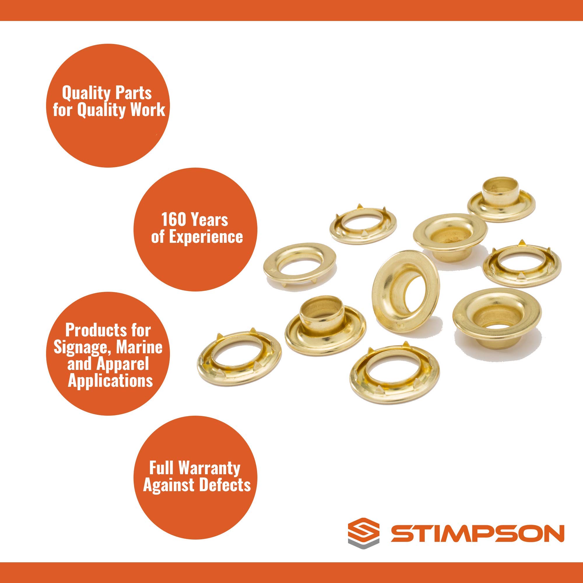 Stimpson GS711B1000 Brass Eyelets - 1,000 Pieces Heavy Duty Grommets for Leather, Canvas & Fabric (7/11 Size) | Perfect for DIY Crafts, Upholstery & Marine Applications