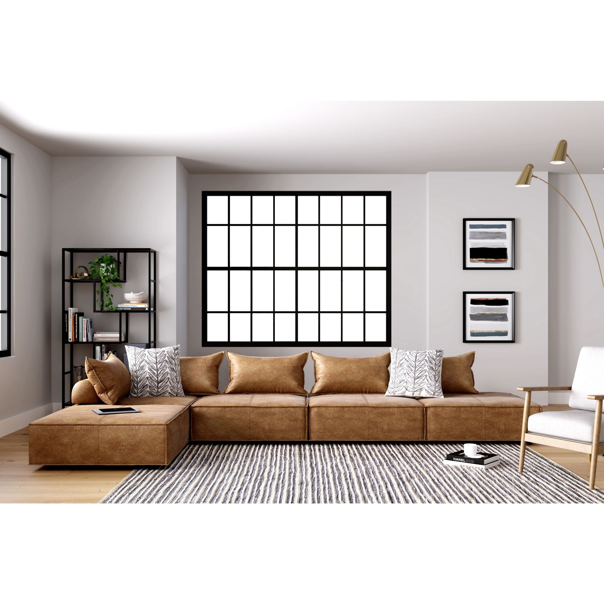 5-Piece Brown Sectional Sofa Set - Modern L-Shaped Couch for Living Room, Family Room & Home Theater