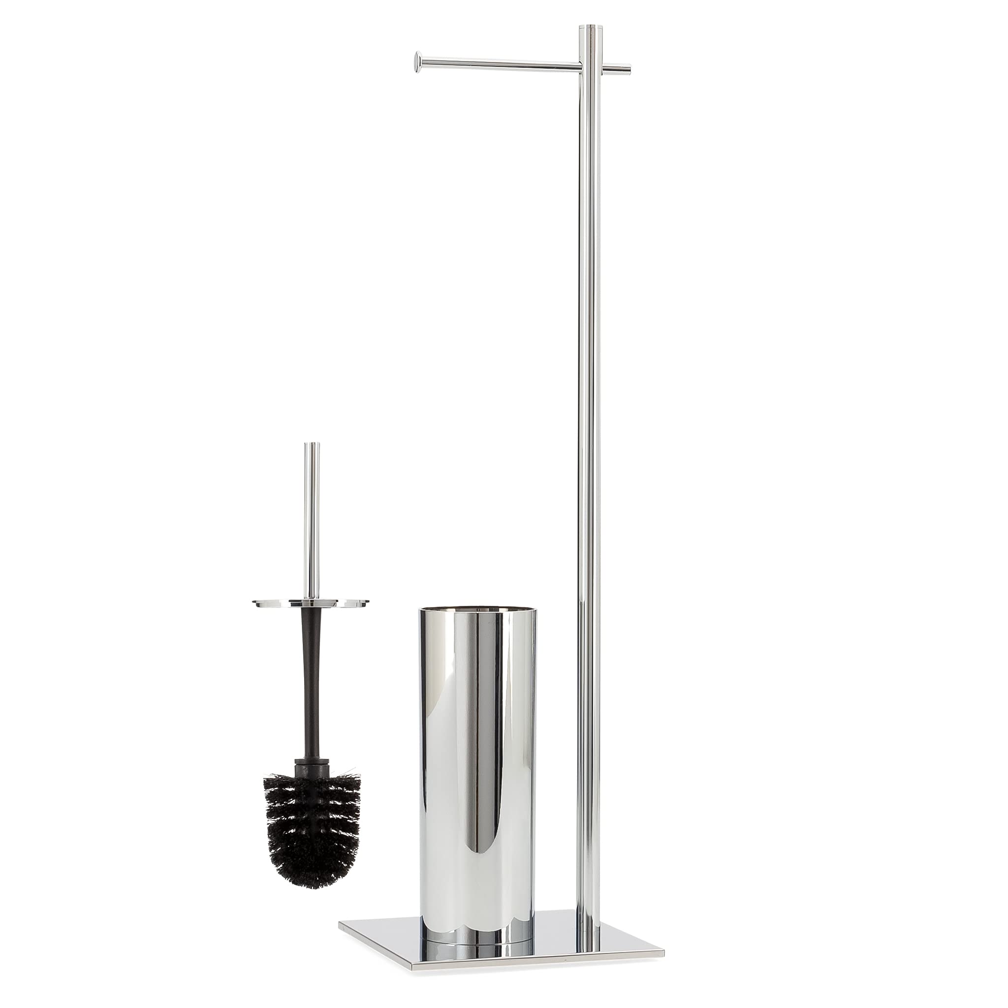Stainless Steel Chrome Standing Toilet Paper Holder & Brush Stand - Bathroom Organizer for Modern Home Decor | Perfect for Small Spaces, Apartments & Guest Bathrooms
