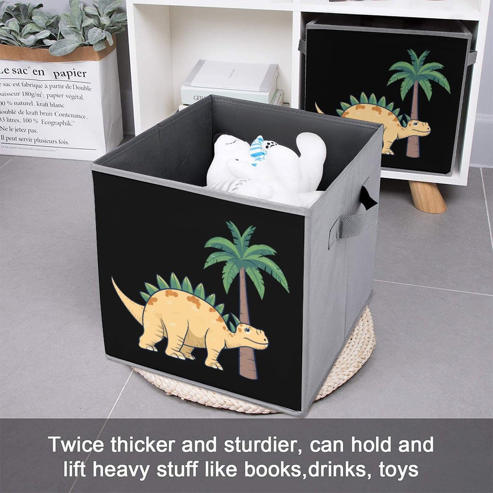 Dinosaur Foldable Storage Cubes - 6 Pack Square Organizer Bins with Handles for Kids Room, Playroom & Closet Organization | Space Saving Toy Storage Solution