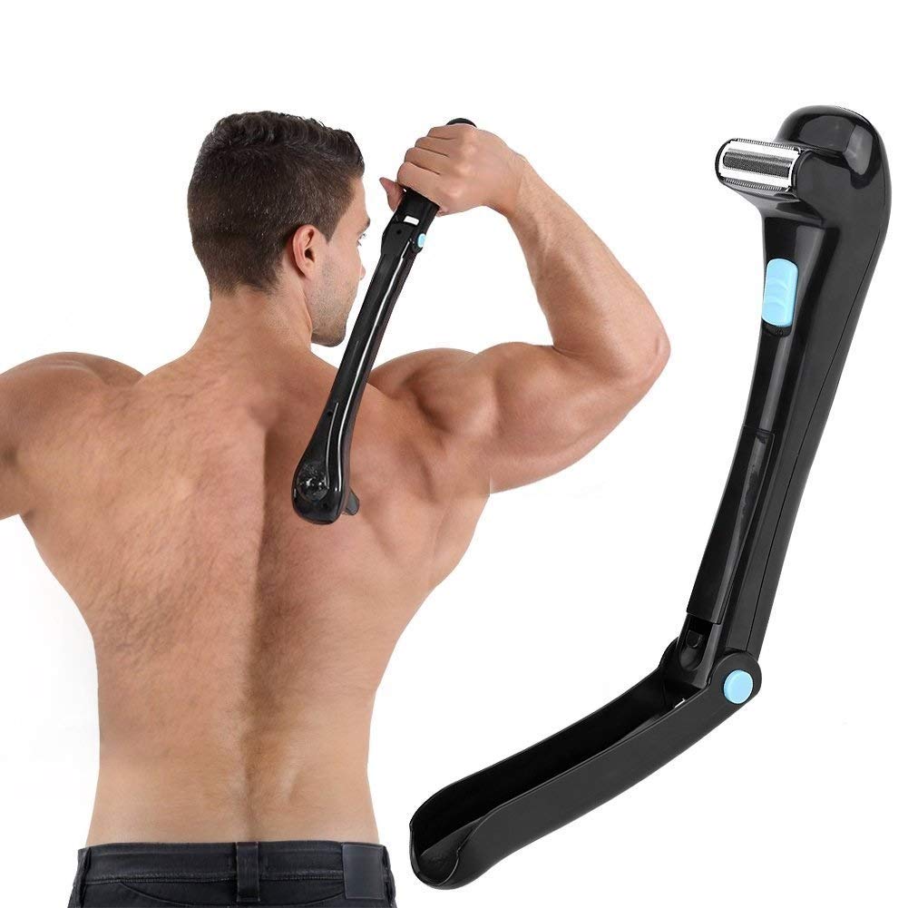 Electric Back Hair Shaver for Men - 14.7 Inch Foldable Handle, Battery Powered (Batteries Not Included) - Painless Body Groomer for DIY Hair Removal - Perfect for Back, Shoulders & Body Grooming at Home