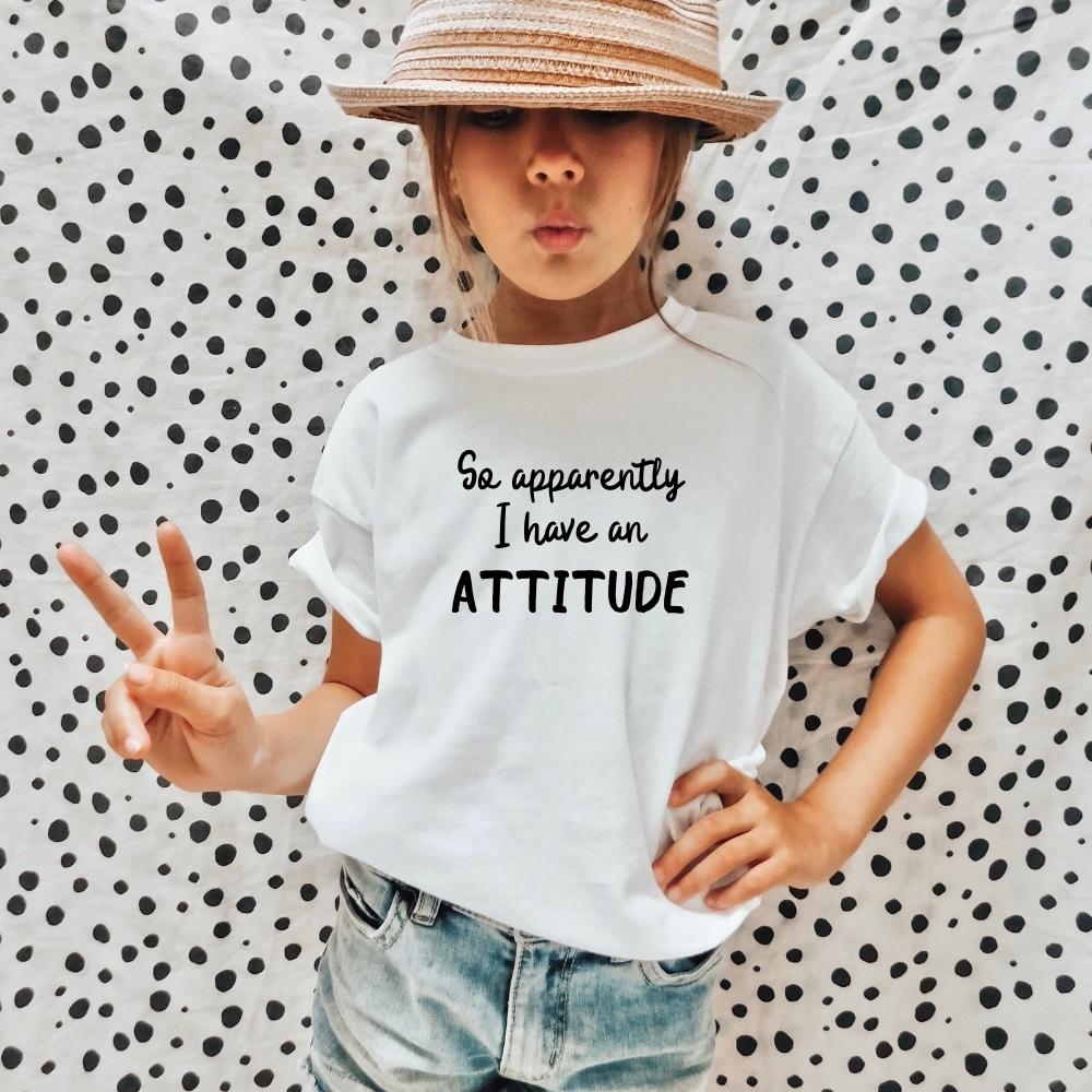 Funny 'Apparently I Have An Attitude' Kids T-Shirt - Cute Sarcastic Graphic Tee for Boys & Girls - Perfect for School, Playdates & Family Photos