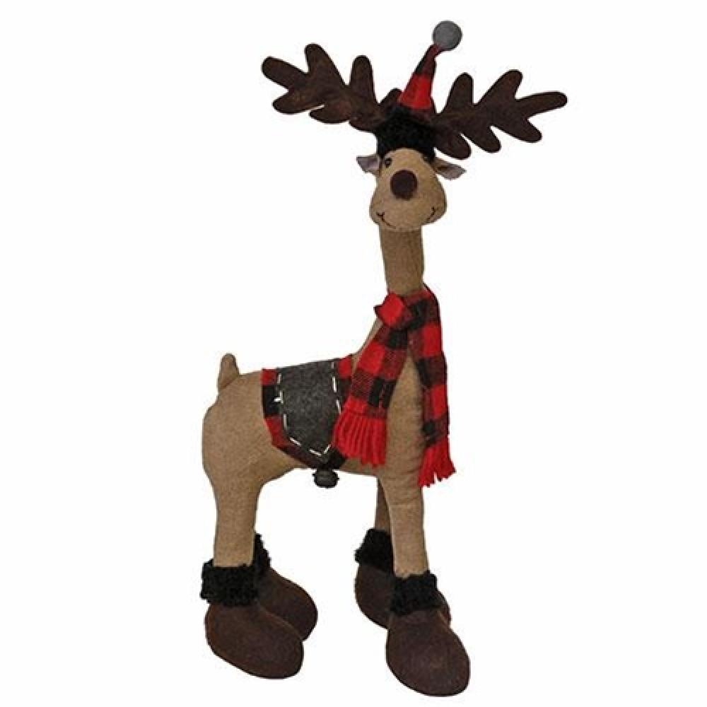 Premium Standing Plush Red & Black Plaid Christmas Reindeer Stuffed Animal - Perfect Holiday Home Decor, Gift for Kids & Festive Party Decoration