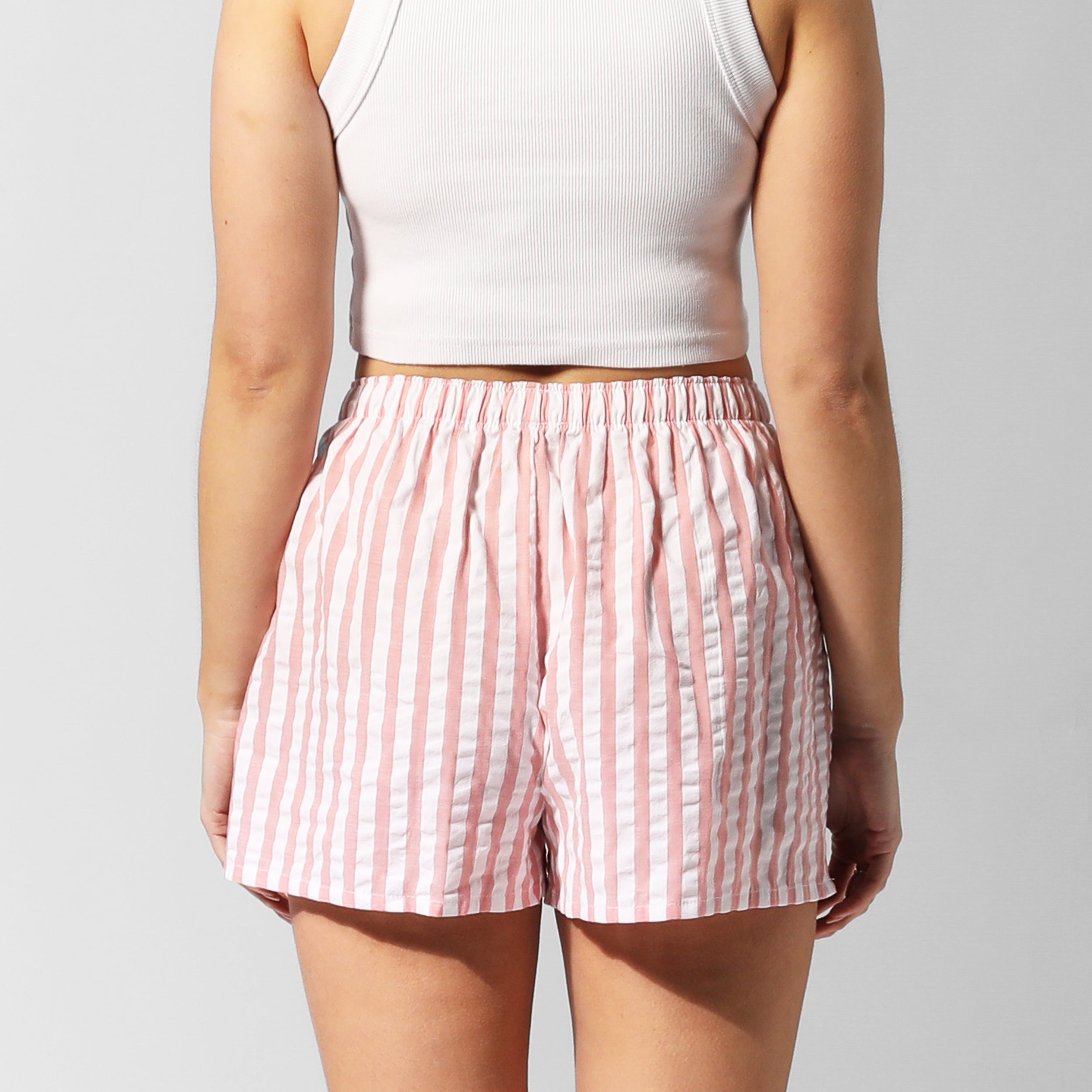 Women's Seersucker Stripe Cotton Boxer Shorts - Breathable & Comfortable Summer Underwear in Red | Perfect for Lounge, Sleep & Casual Wear