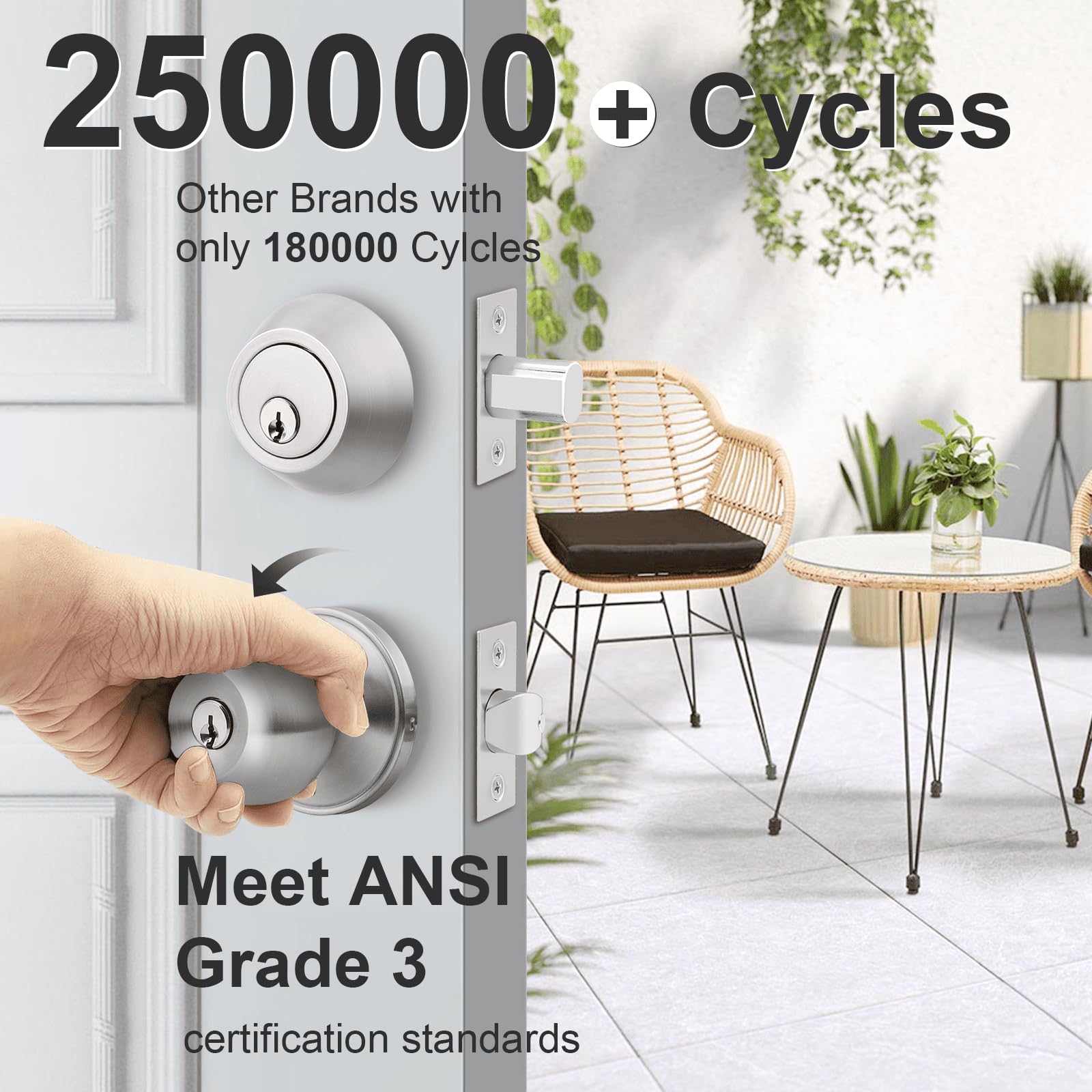 5 Pack Keyed Alike Entry Door Knobs & Deadbolt Lock Set - Satin Nickel Finish, Double Cylinder Security, Round Style Knob for Home & Office Doors | Ideal for Front Door, Bedroom, Bathroom & Interior Doors