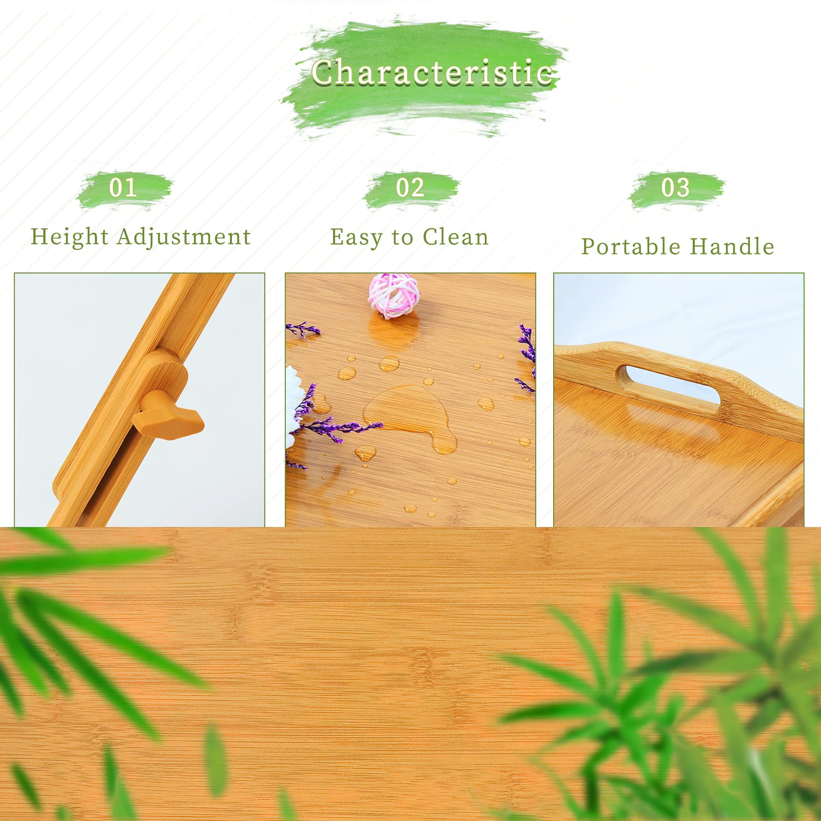 2 Pack Adjustable Bamboo Breakfast Bed Tray - 9.5