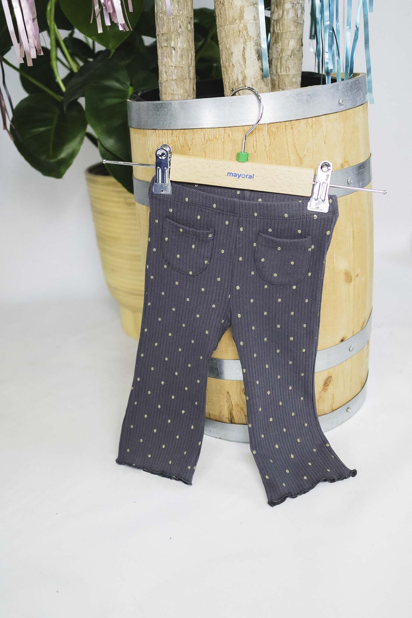 Charcoal Dot Flared Leggings for Baby Girls - Soft Stretchy Comfort Pants for Playtime & Outfits