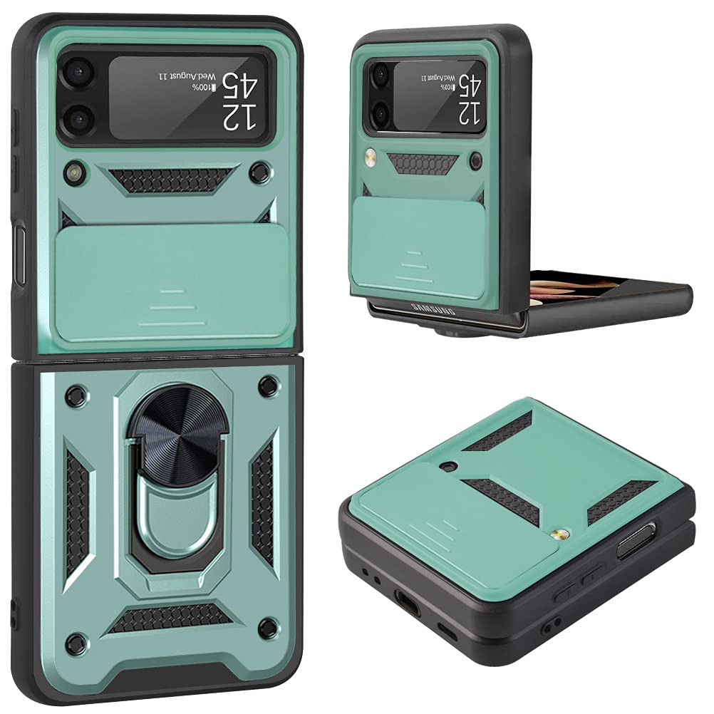 Samsung Galaxy Z Flip 3 5G Case 2021 - Shockproof Hybrid Phone Cover with Ring Kickstand, Slide Camera Armor & PC TPU Bumper | Perfect for Daily Protection, Outdoor Activities and Hands-Free Viewing