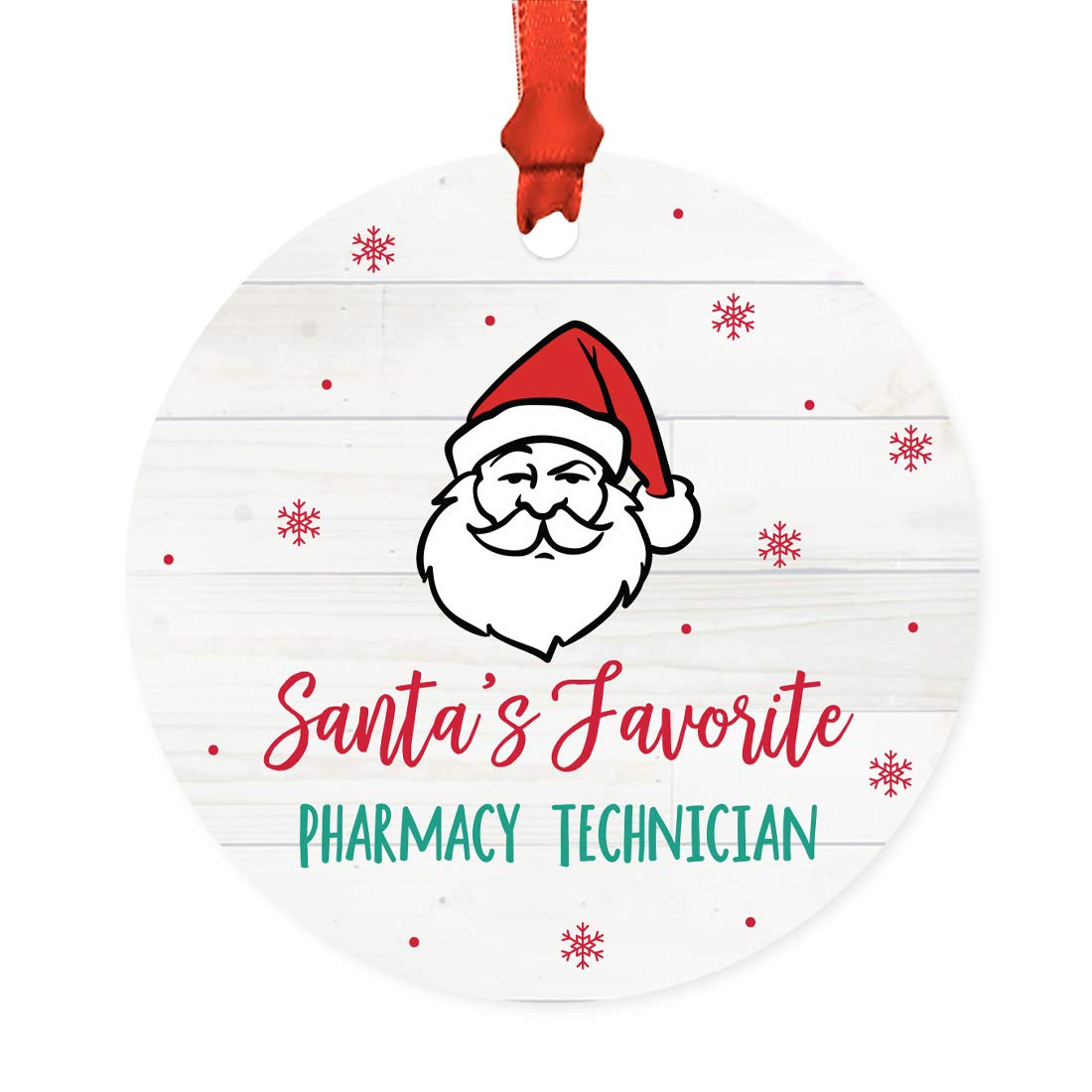 Santa Claus Round Metal Christmas Ornament - Funny Gag Gift for Pharmacy Technician | 1-Pack Holiday Decoration with Ribbon | Perfect White Elephant Gift for Coworkers, Him or Her | Great for Office Parties, Secret Santa & Christmas Tree Decor