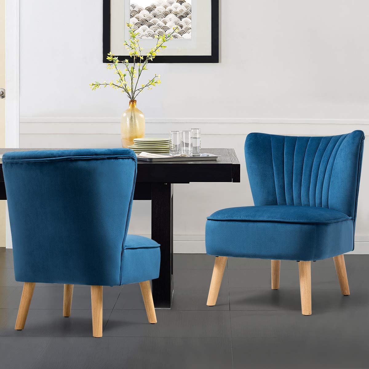 Giantex Set of 2 Velvet Accent Chairs with Wood Legs - Modern Upholstered Armless Wingback Club Chairs, Thickly Padded for Living Room, Bedroom, Office & Lounge - Comfortable Seating for Home Decor & Relaxation