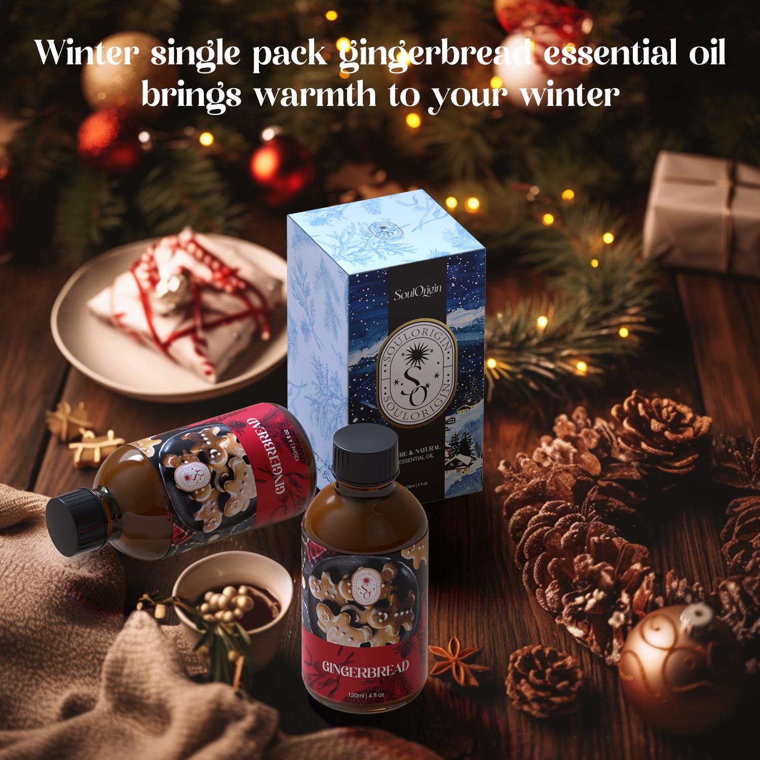 Winter Gingerbread Essential Oil 120ml (4 Fl Oz) - Natural Holiday Aromatherapy Oil for Diffusers, Humidifiers & Massage | Perfect for Christmas Candles, Home Scenting & Relaxation