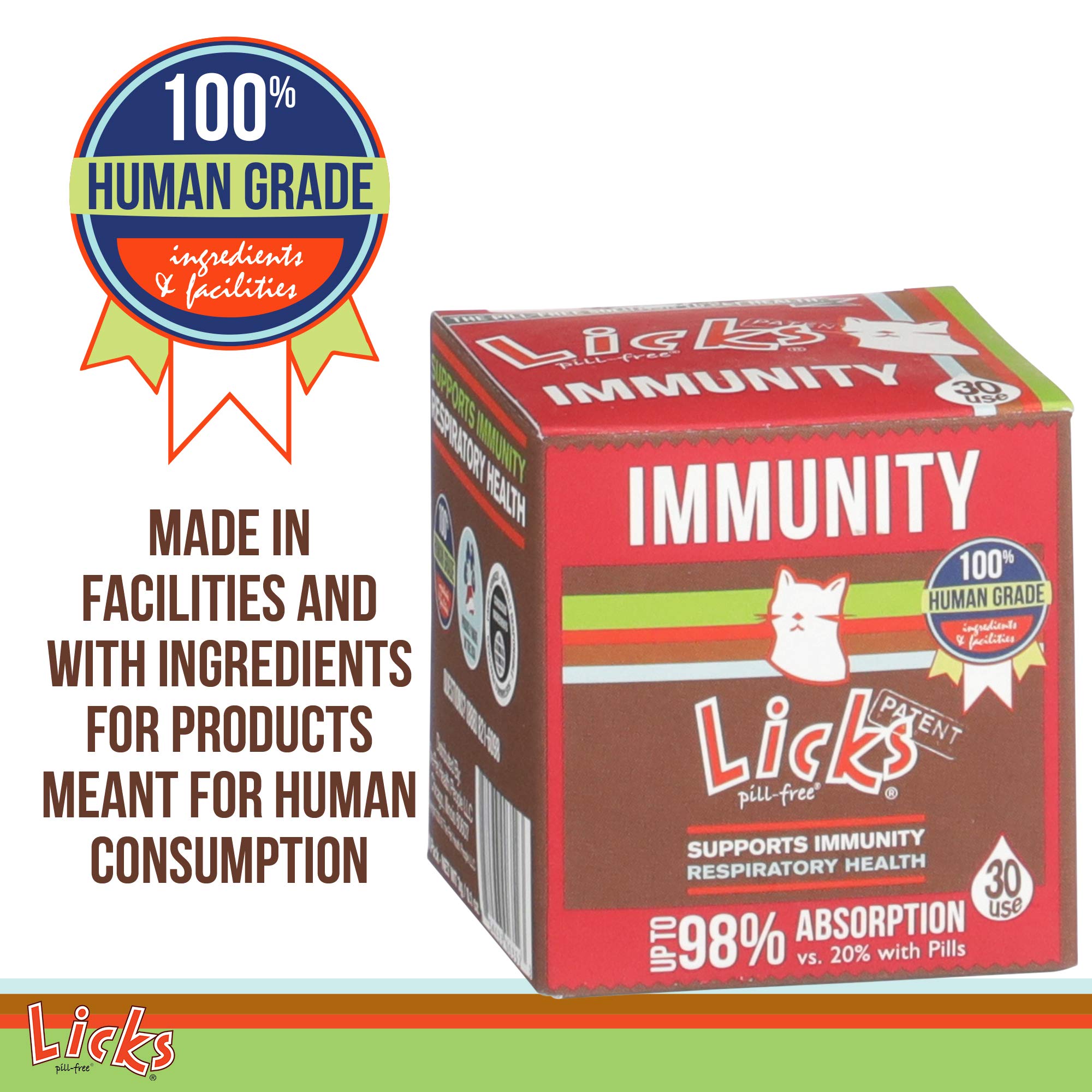 Licks Pill-Free Cat Immunity Booster - Immune Support Supplement for Cats - Respiratory Health Gel Packets (30 Uses) - Ideal for Boosting Immunity & Respiratory Health in Cats