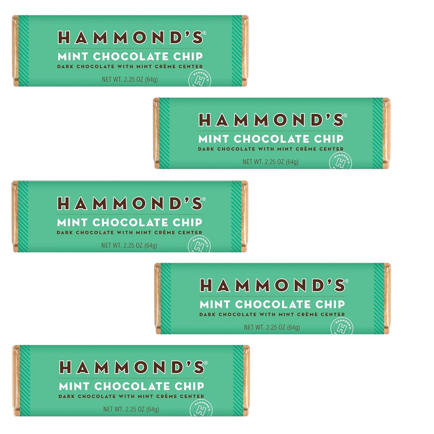 Hammond's Candies Gourmet Mint Chocolate Chip Bars – Rich Dark Chocolate with Peppermint Cream Center | Handcrafted in USA, Kosher Certified | Perfect for Gifts, Parties & Holiday Treats | Pack of 5