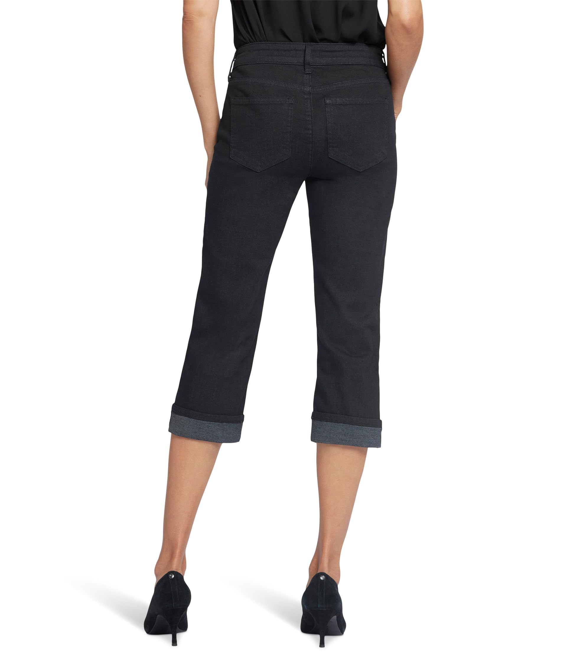 NYDJ Women's Marilyn Crop Cuff Jeans - Black High Waist Slim Fit Stretch Denim Pants for Work, Casual & Everyday Wear