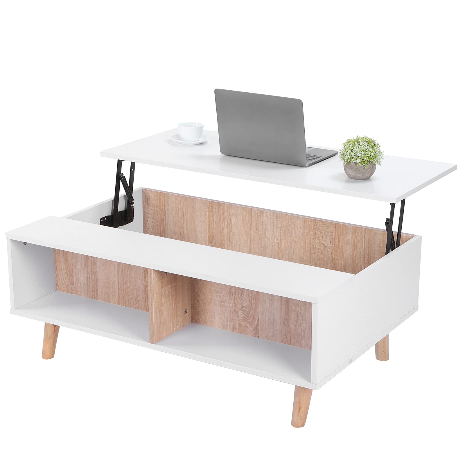 GOTOTOP Modern Lift Top Coffee Table with Hidden Storage Compartment, Adjustable Height Lift Desk End Table - Solid Wood Legs for Living Room, Office & Reception Areas - Perfect for Working, Dining & Home Organization