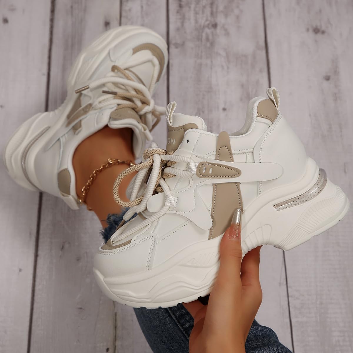 Women's Chunky Platform Sneakers 2024 | Trendy Dad Shoes for Women | Comfortable Leather Casual Sneakers – Perfect for Walking, Running Errands & Street Style Outfits