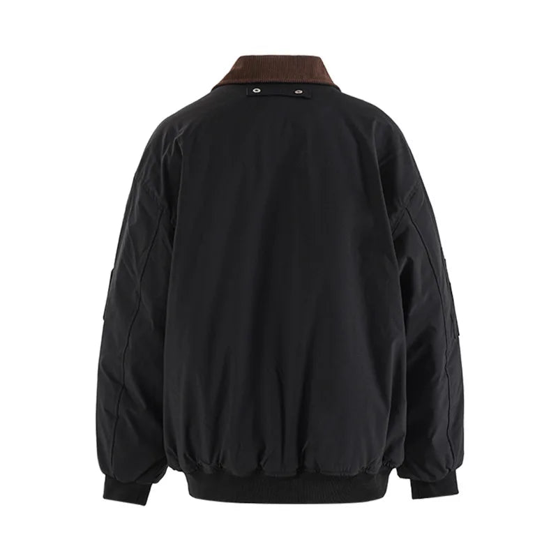 Men's Thickened Cotton Padded Jacket - American Style Lapel Patchwork Contrast Color with Big Pockets | CPG2523 | Perfect for Winter Outdoor Activities & Casual Wear