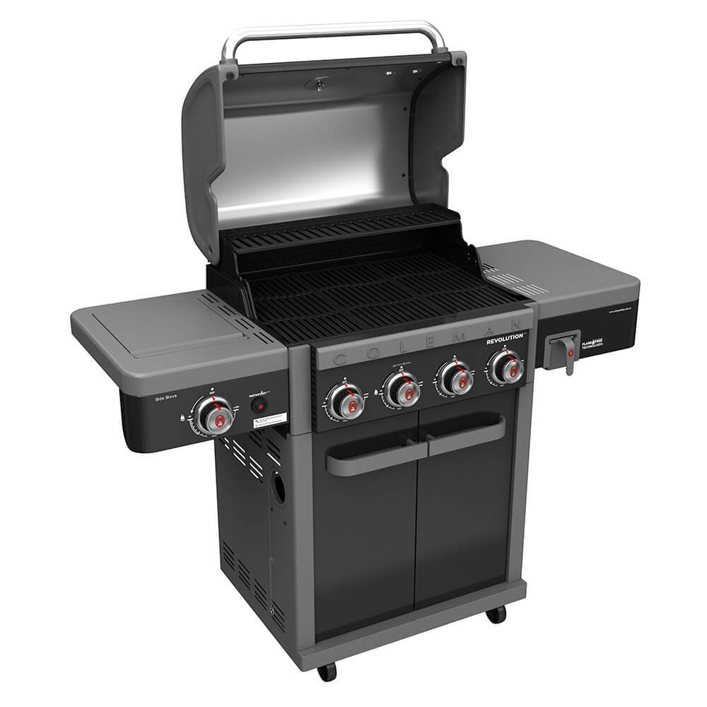 Coleman Revolution 4-Burner Propane Gas Grill with Side Burner - Black Gloss Finish | Outdoor Camping, Backyard BBQ & Tailgating Grill for Family Gatherings