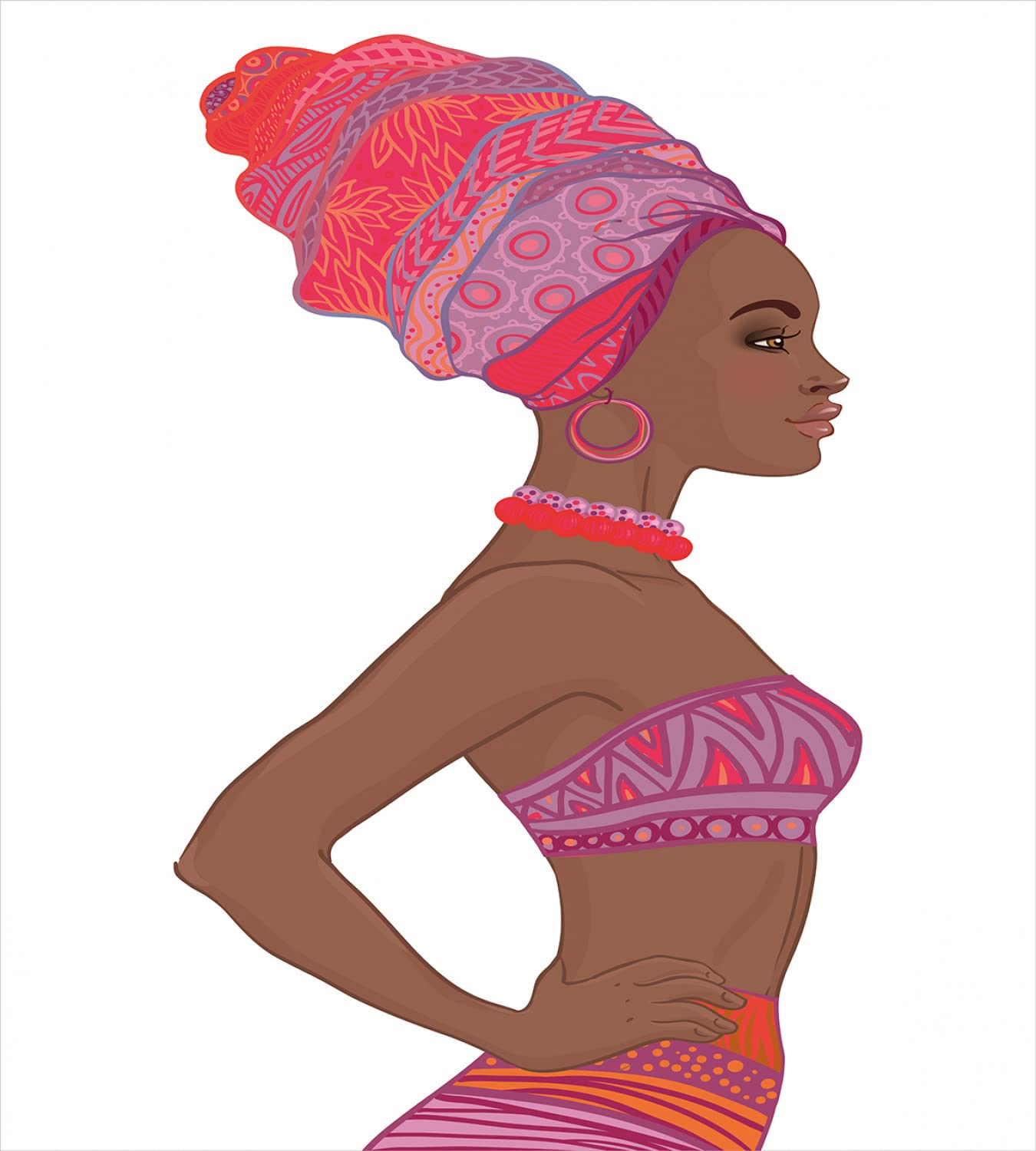 Ambesonne African Duvet Cover Set - Zulu Woman Tribal Print Bedding with 2 Duvet Covers & 4 Pillowcases, King Size 2-Pack in Dark Coral Chocolate | Perfect for Bohemian Bedroom Decor, Cultural Theme Rooms & Unique Gift Ideas
