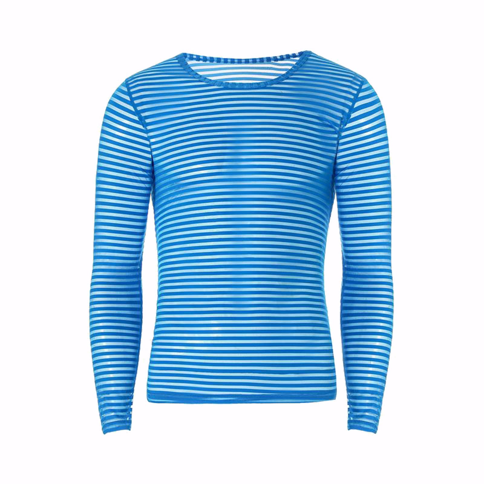 Wodceeke Men's Sexy Lingerie - Striped Long Sleeve Muscle Shirt, Sheer Casual Pullover Top for Nightwear & Underwear | Perfect for Romantic Nights, Role Play & Sensual Occasions