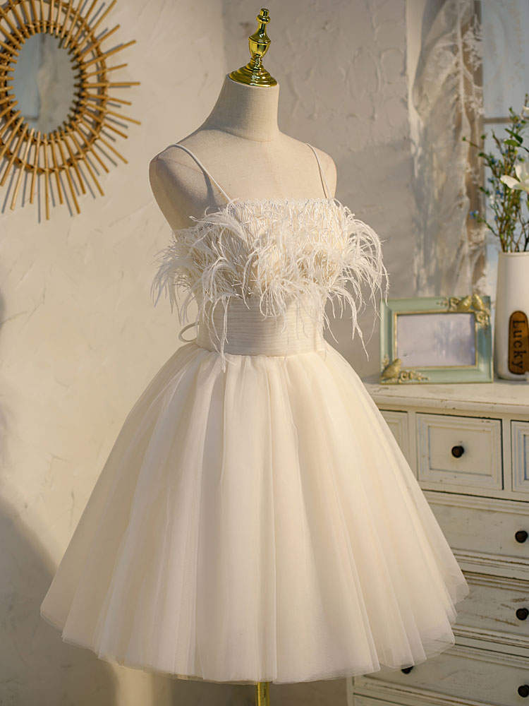Elegant Light Champagne Tulle Short Prom Dress with Puffy Skirt - Perfect for Homecoming, Sweet 16 Parties & Formal Dances
